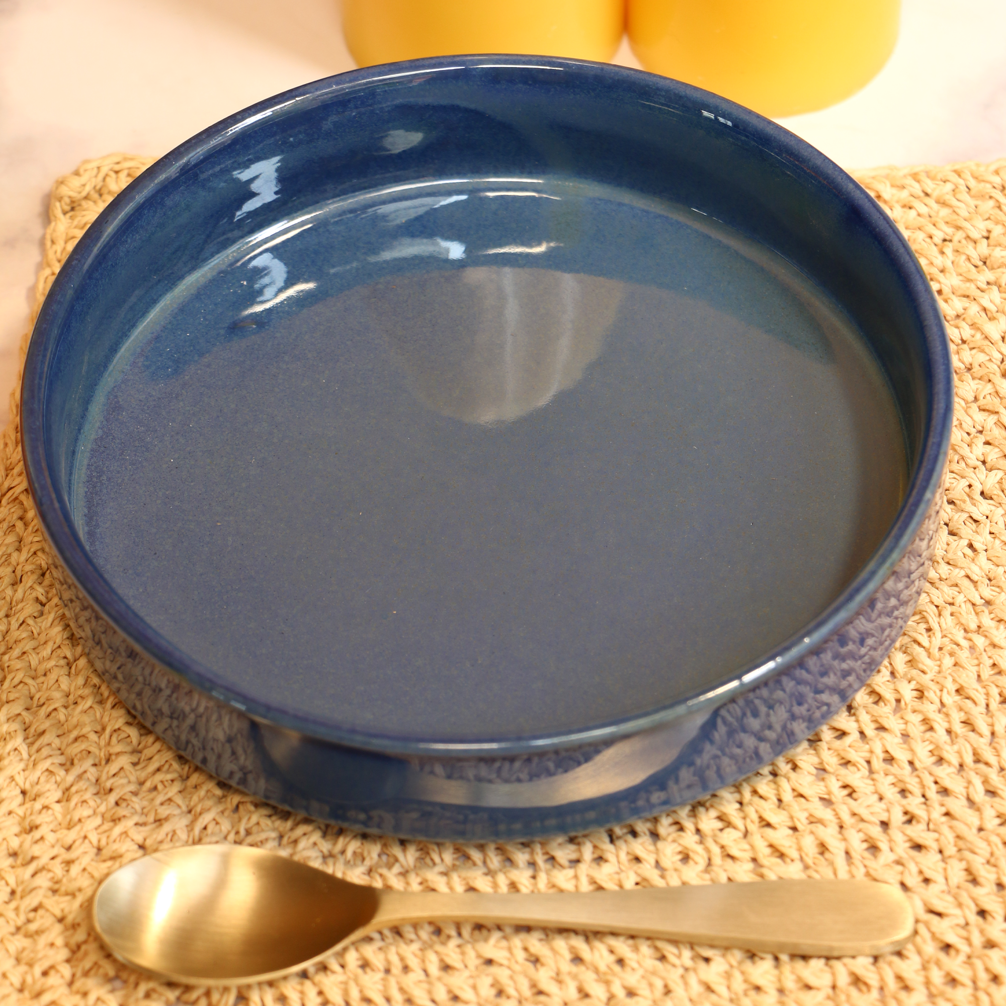 Handmade Artisnal Blue Flat Salad Platter 8 inch