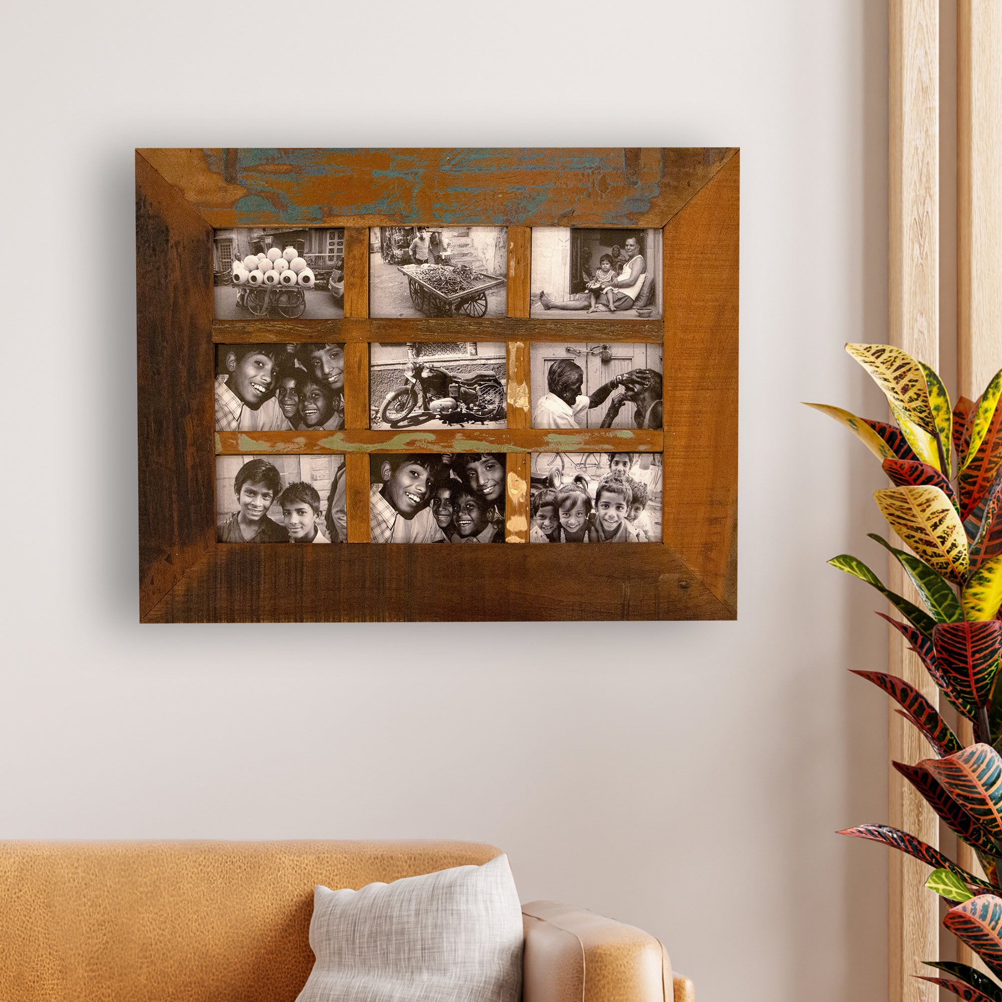 2025 Collection - Vintage Wooden Photo Frame  - 9 photos - 21 X 27 Inches