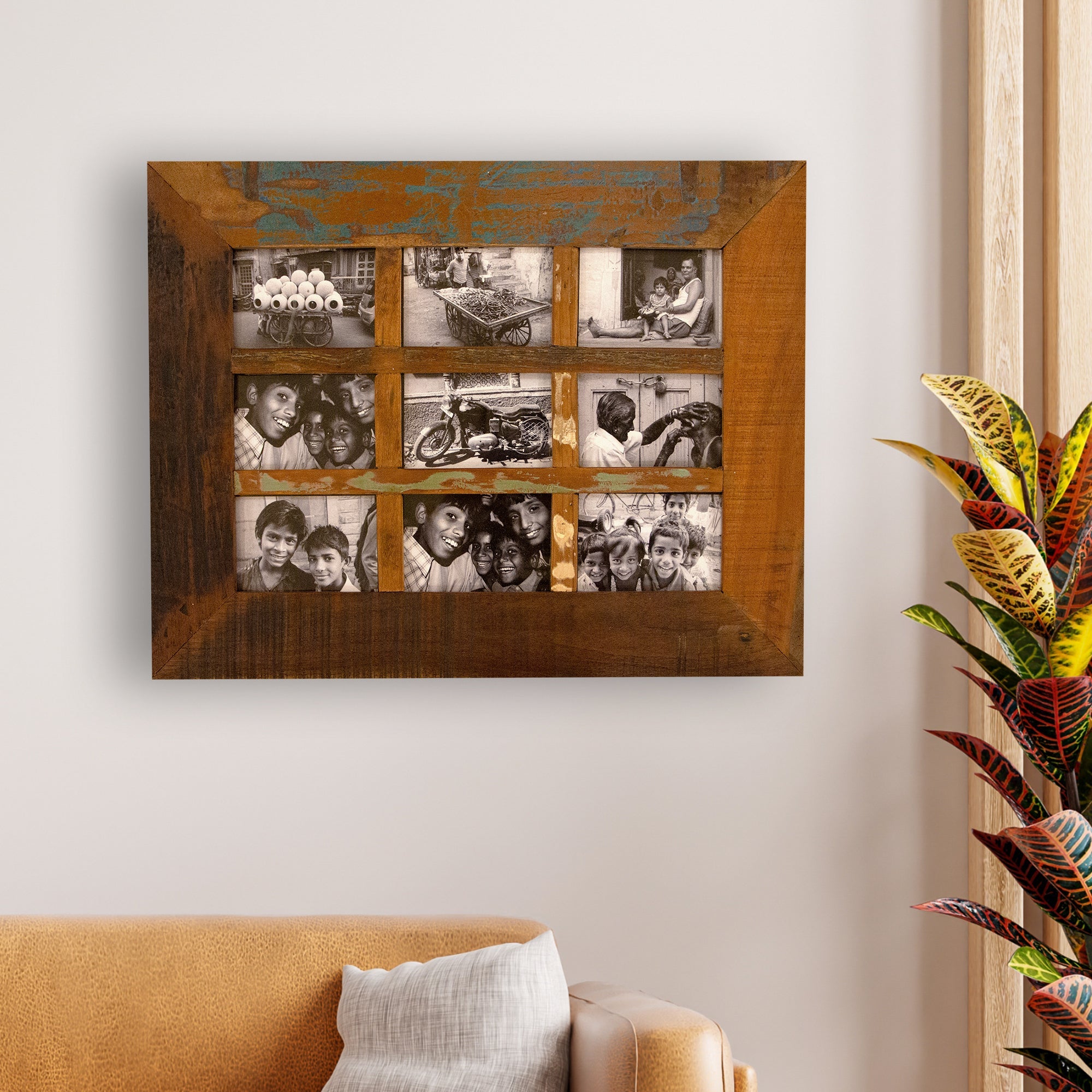 2025 Collection - Vintage Wooden Photo Frame - 9 photos - 21 X 27 Inches