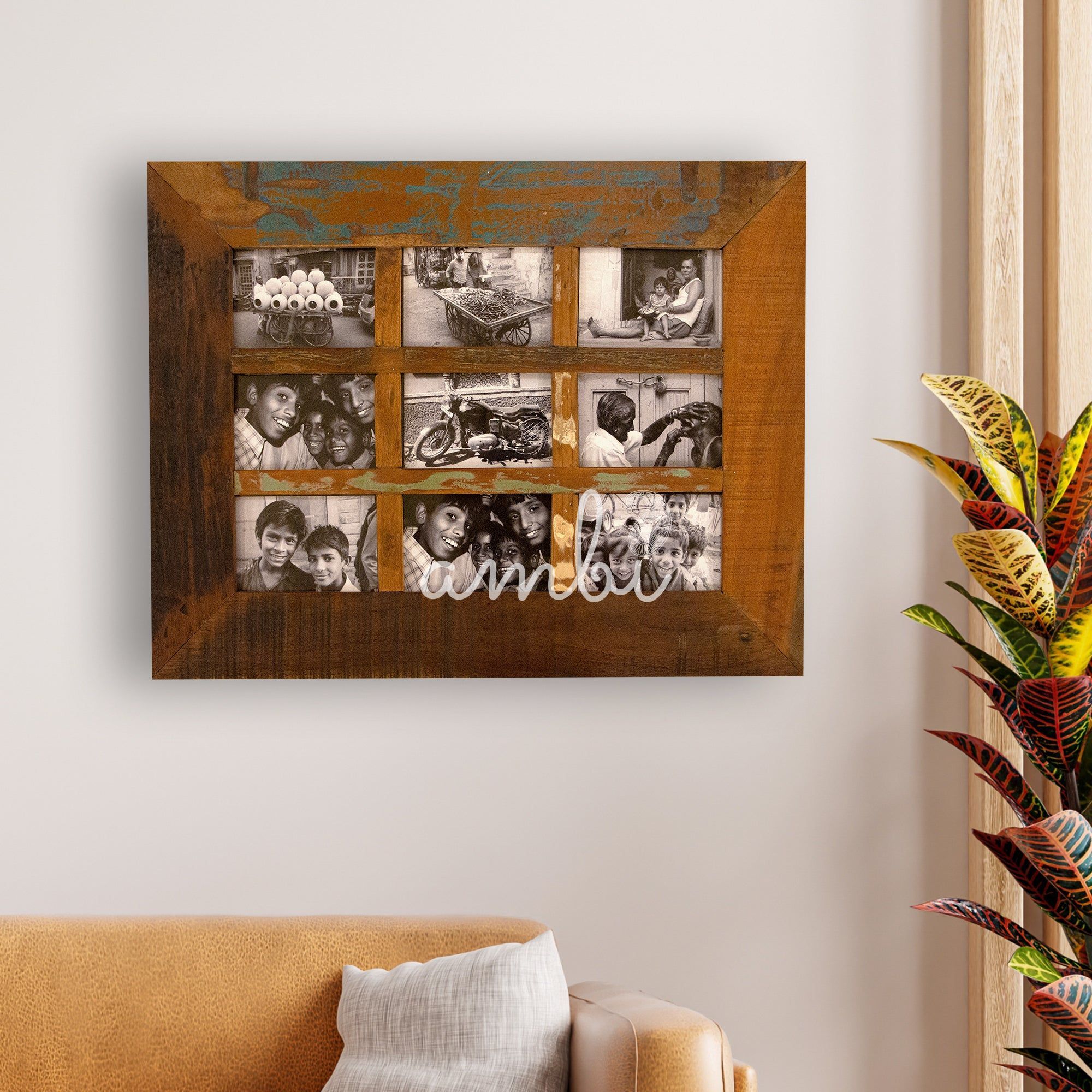 2025 Collection - Vintage Wooden Photo Frame - 9 photos - 21 X 27 Inches