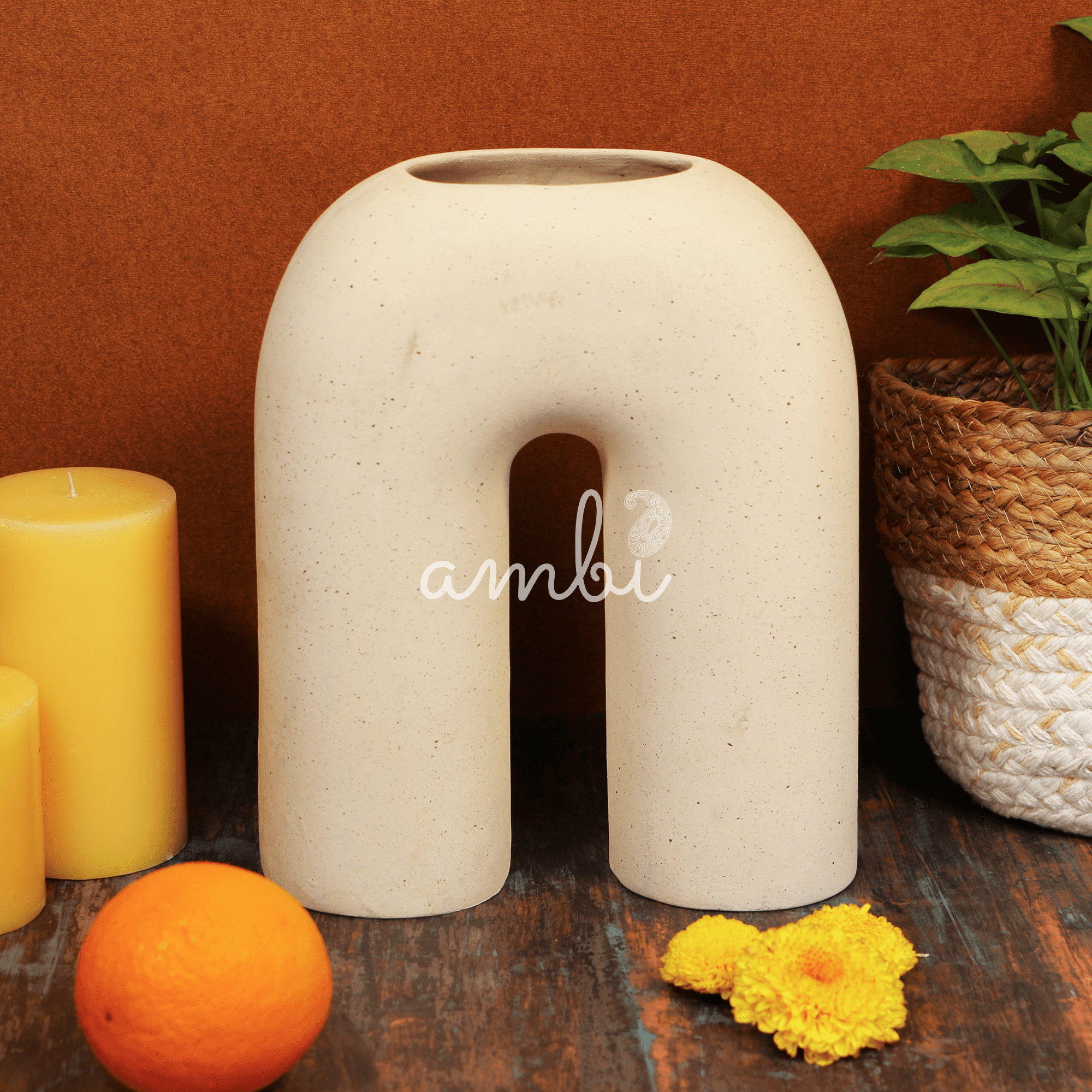 Ambi Pottery Handcrafted White Abstract Shape Large Vase