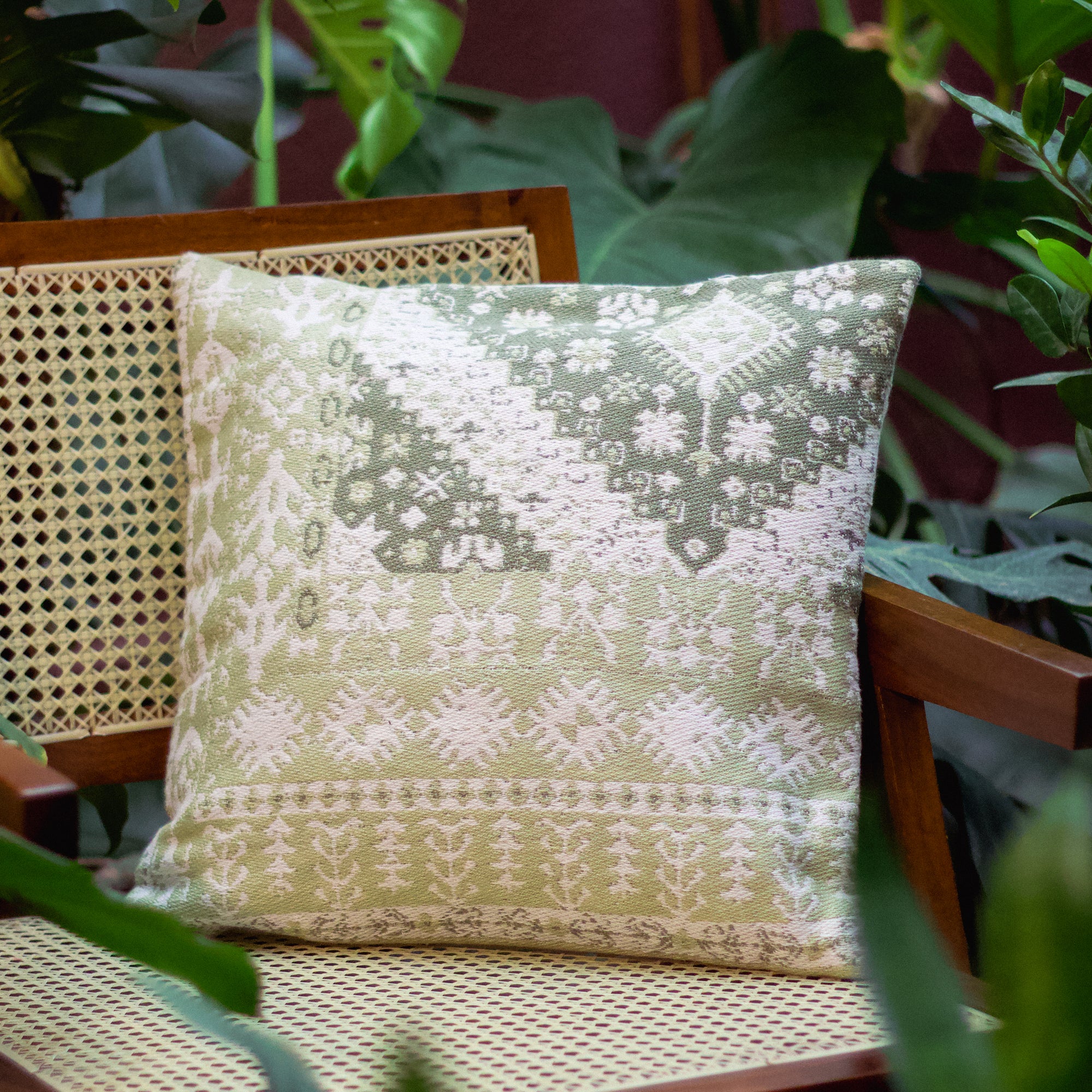 Diwali 2025 Handwoven Sage Cushion Cover - Set of 2 - 16 X 16 inches