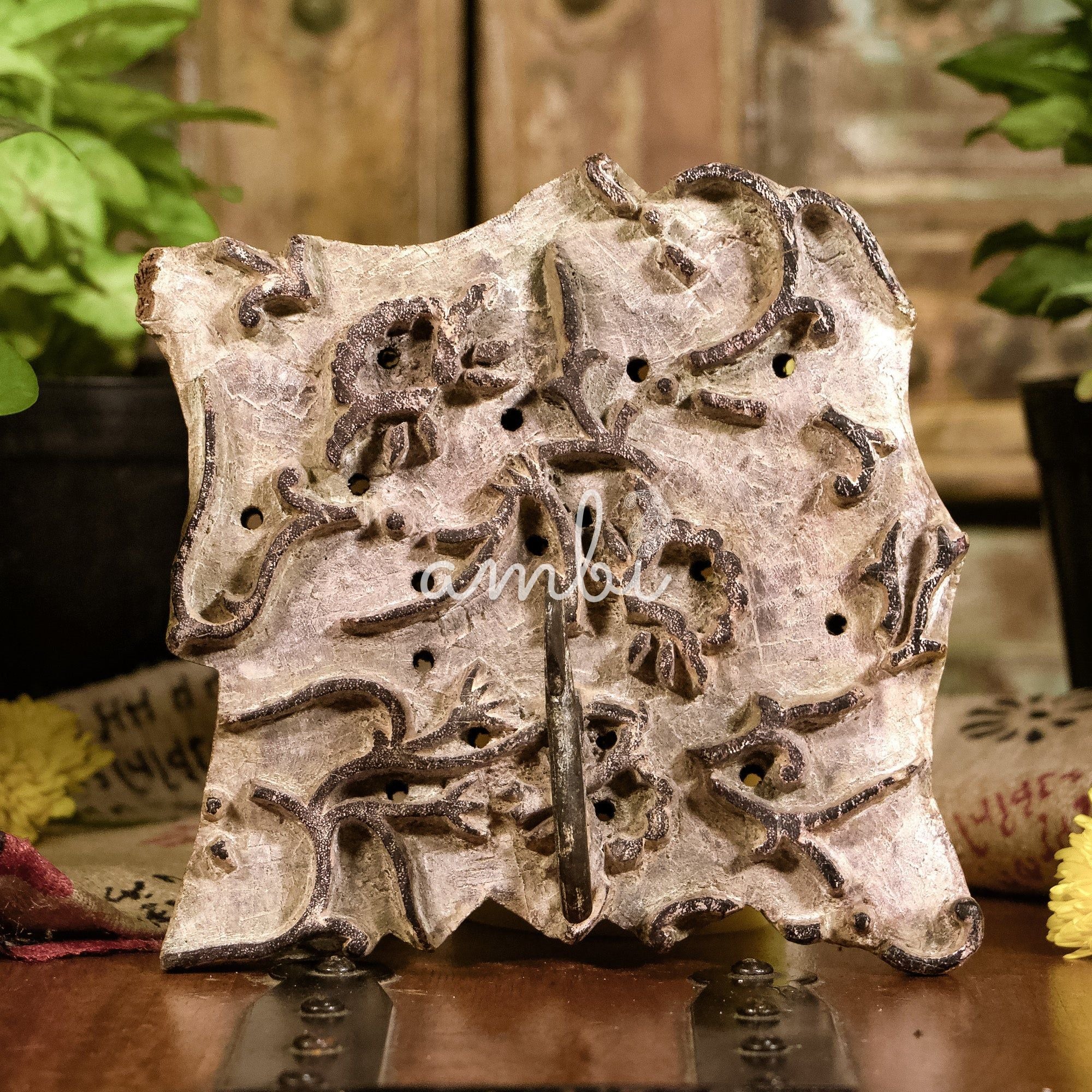 Hook on Rustic Block Print Wood Base - Distressed Look