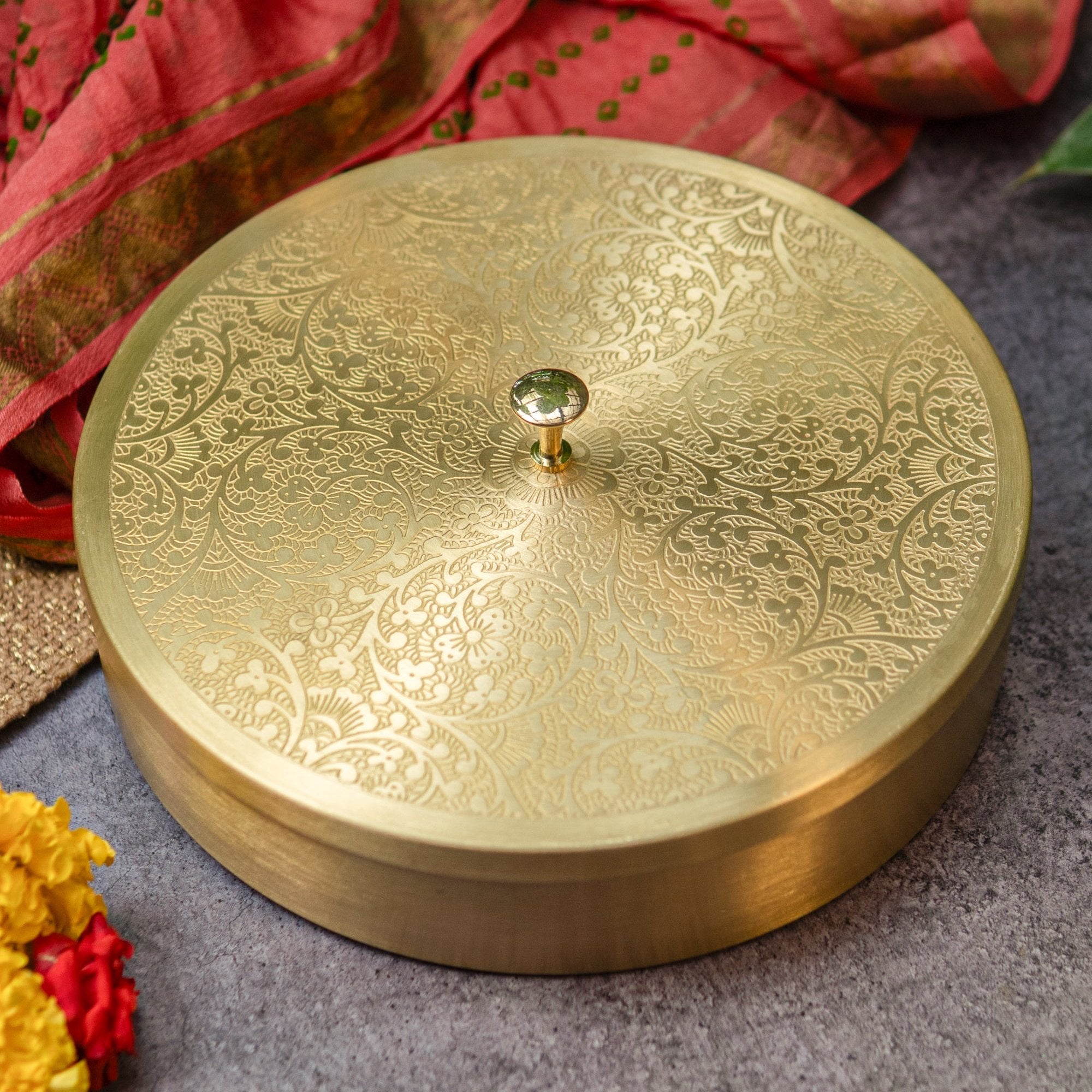 Classy Pure Brass Spice Box Masala Daani with 7 Spice Containers - Inlay Work