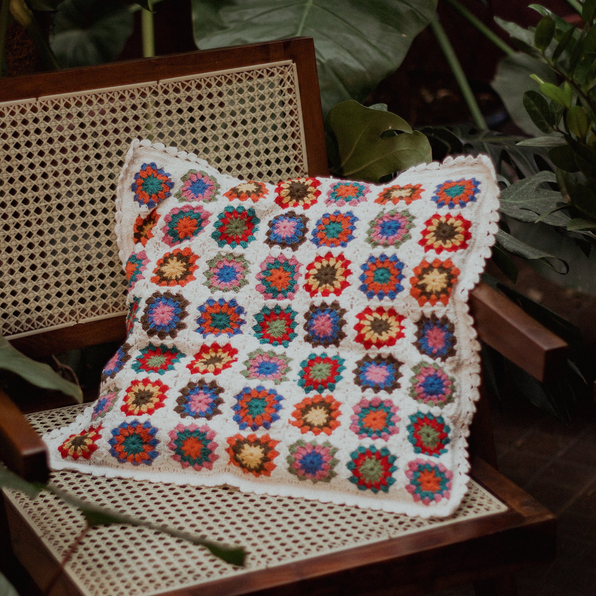 Diwali 2025 Hand-Embroidered Circle Pattern Crochet Cushion Cover - 16 X 16 inches - Set of 3