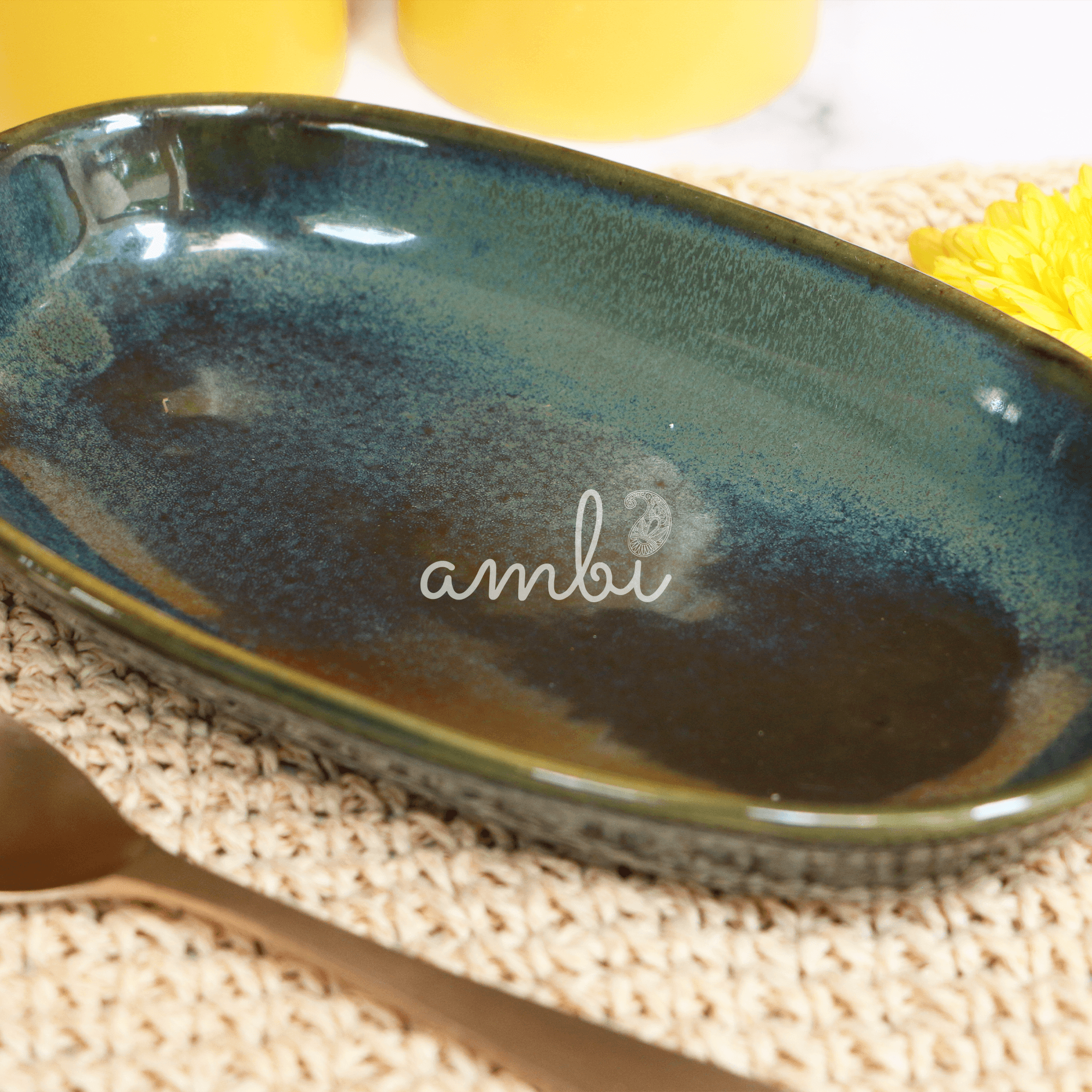 Handmade Ceramic Emerald Blue Serving Platter