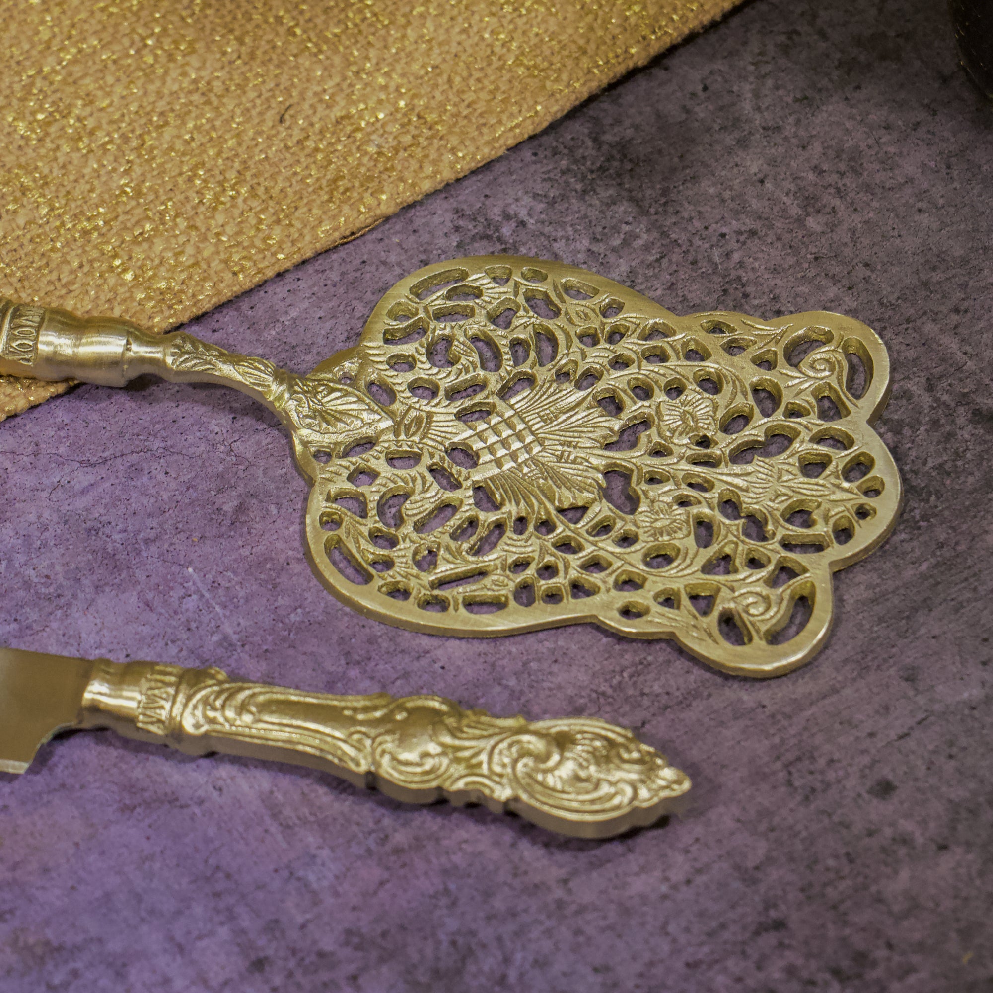 Vintage Victorian Handcrafted Pure Brass Royal Cake Server - Set of 2