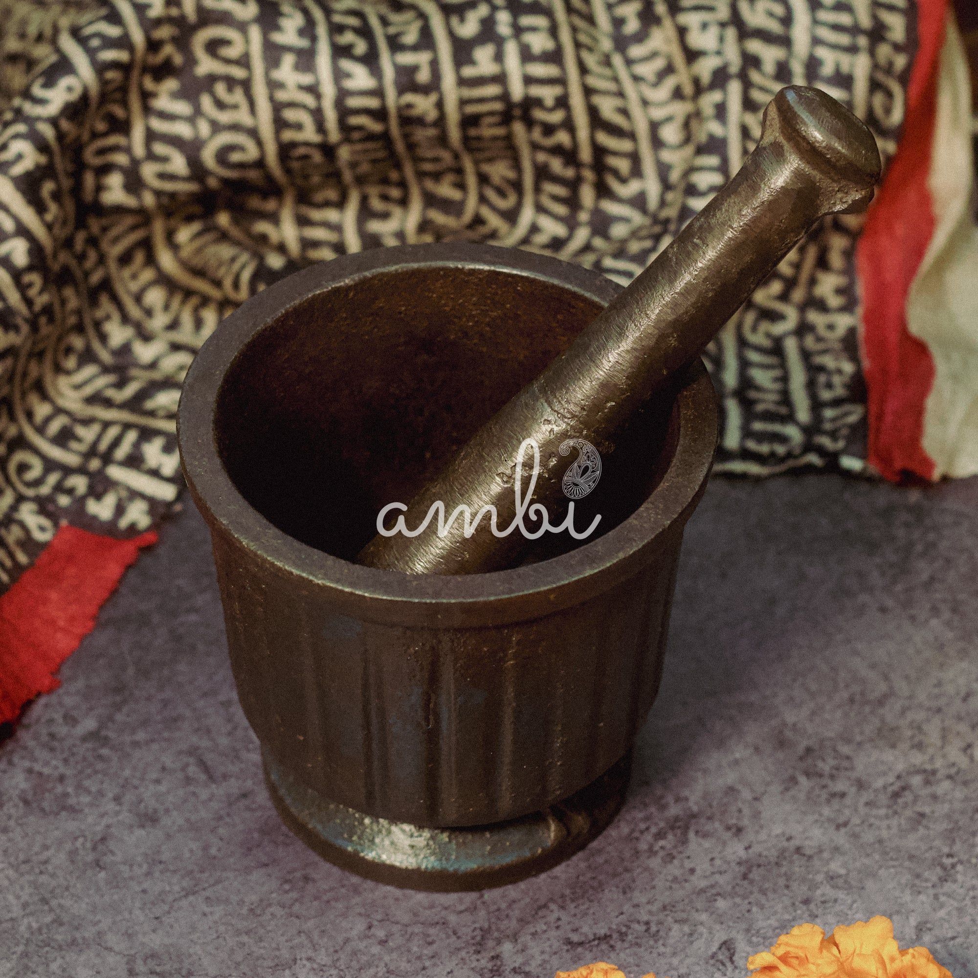 Vintage Cast Iron Mortar And Pestle (Okhli) - Large