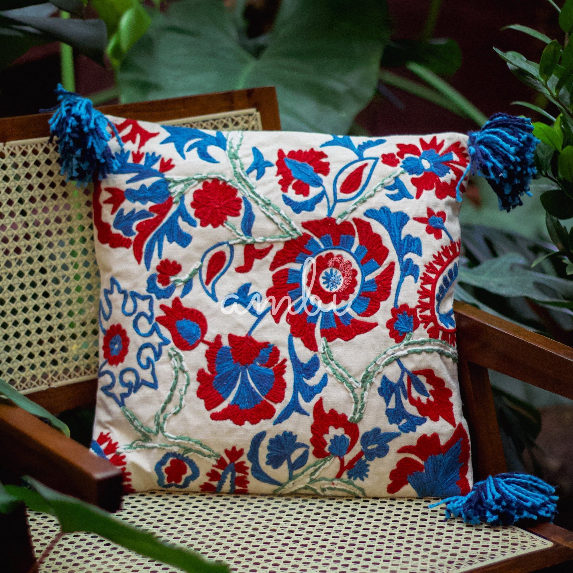 2026 Collection - Hand Embroidered Cushion Cover - Set of 2 - 16 X 16 inches