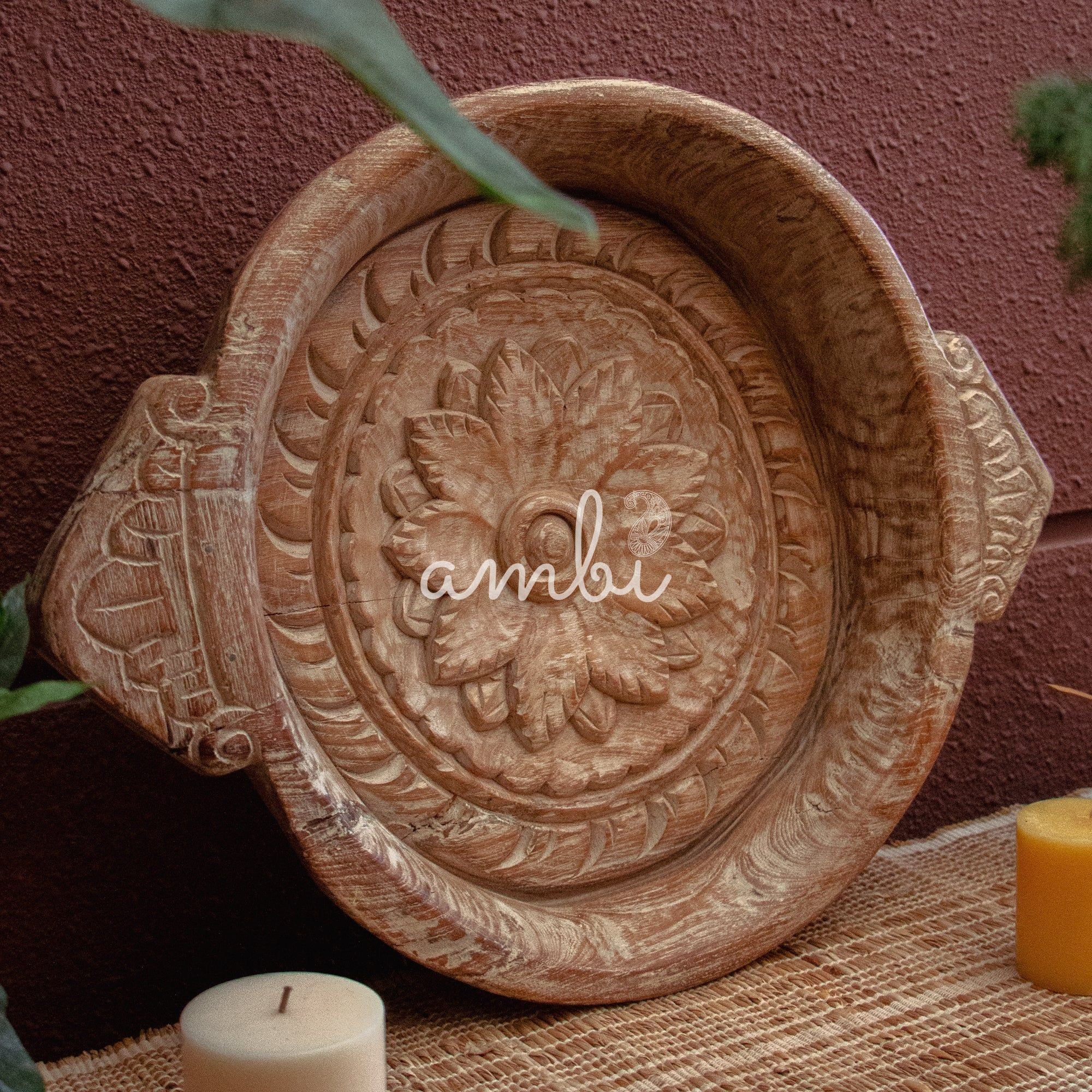 Vintage Wooden Parat - Heavy Base - Floral Pattern