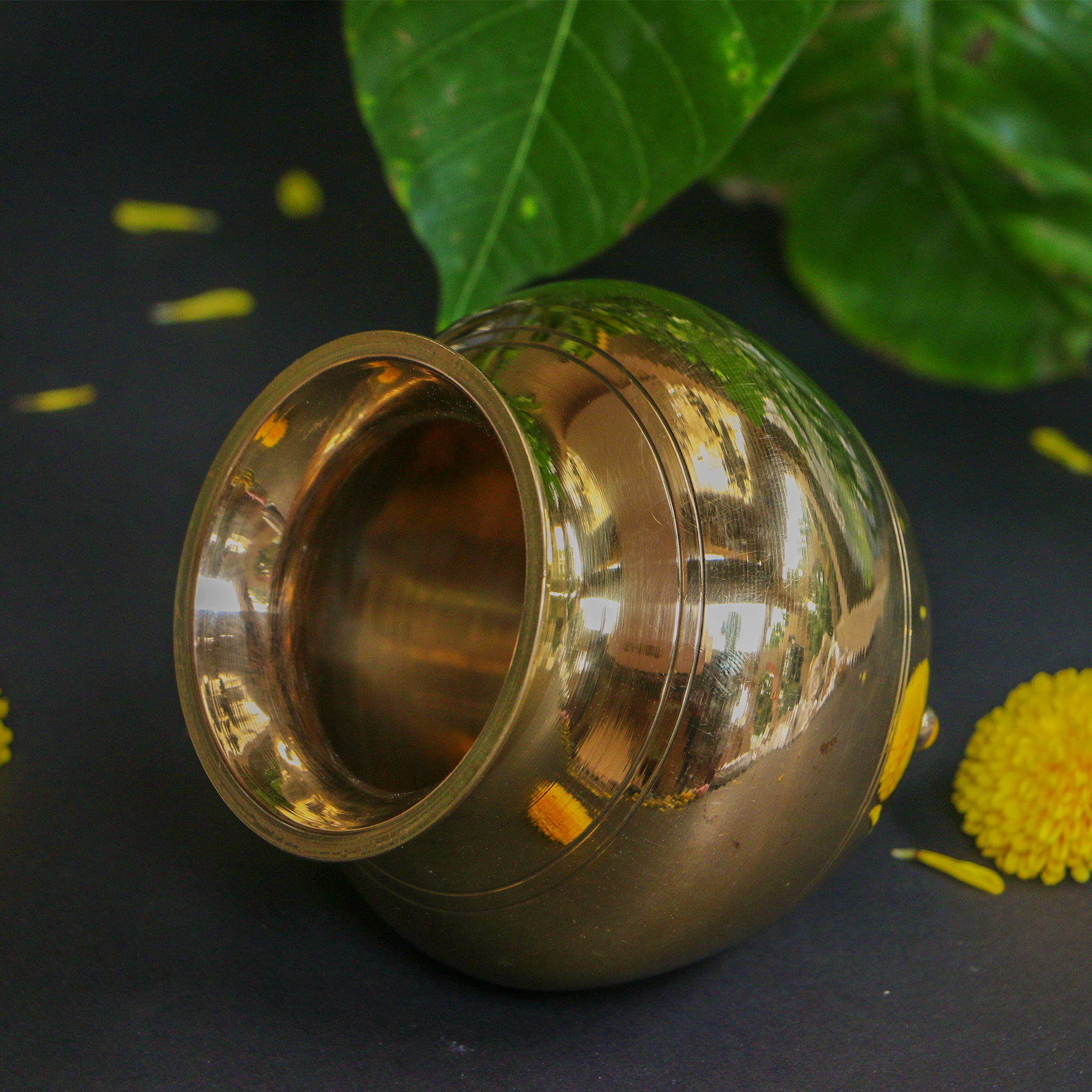 100 % Brass Lota Kalash for Pooja or Water Storage - Round with Legs