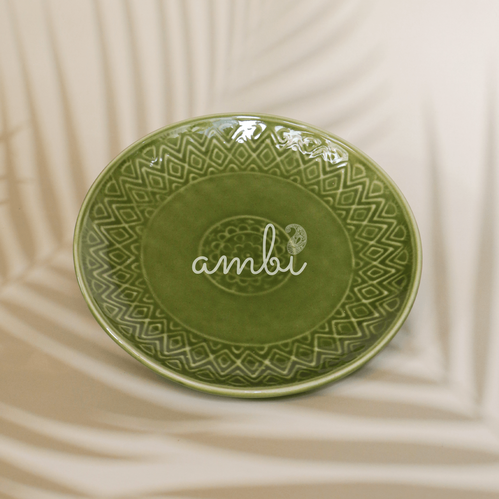 Ambi Handmade Stoneware Premium Olive Green Plate 7.5 inch Set of 2