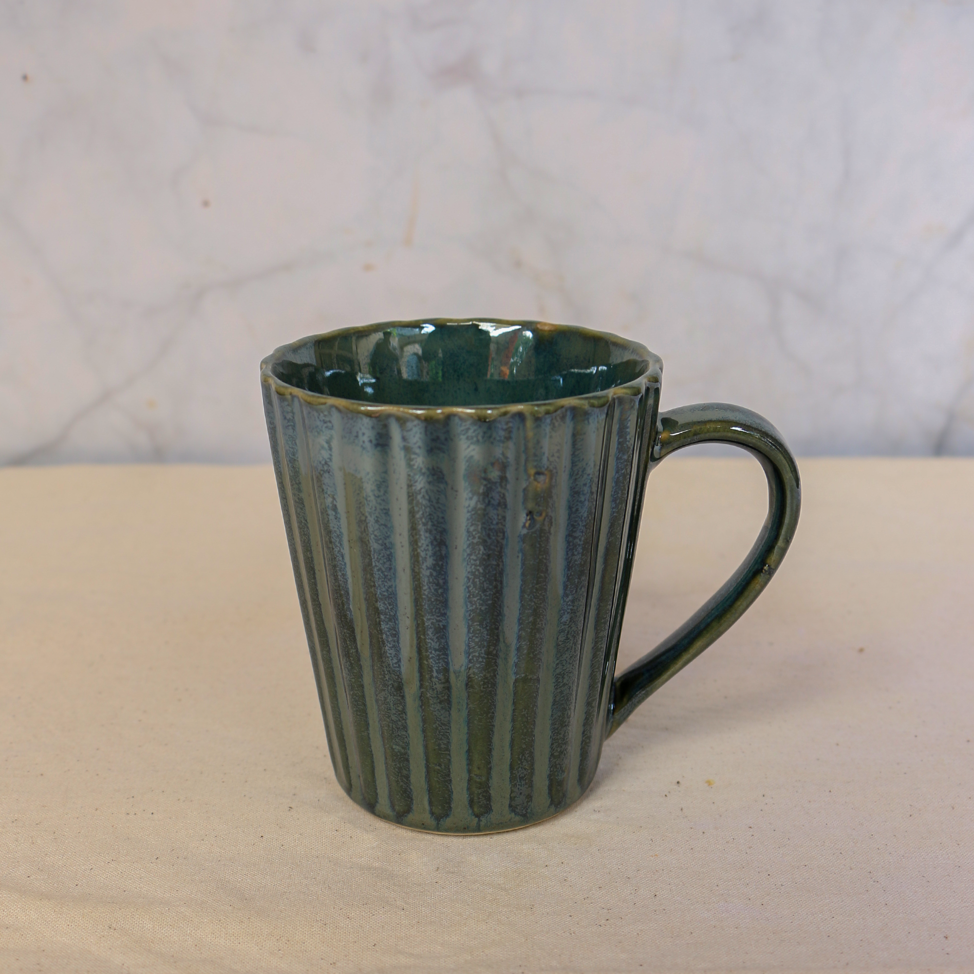 Ambi Ribbed Golden Blue Coffee Mugs Set of 2