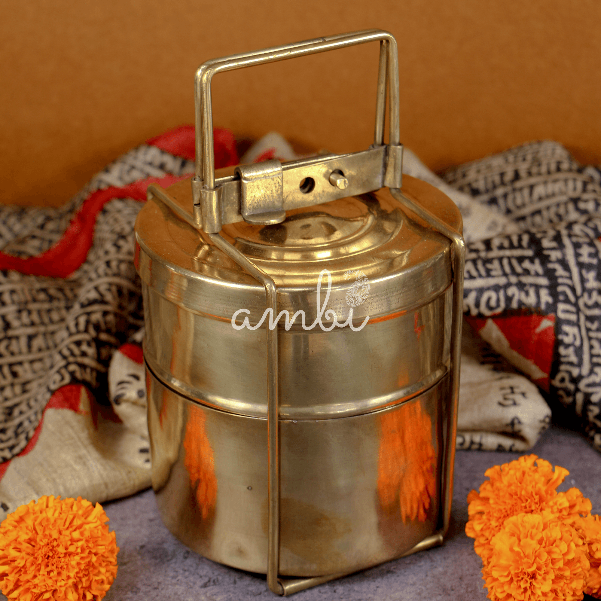 Ambi Vintage Pure Brass Unique Tiffin - Two Tier