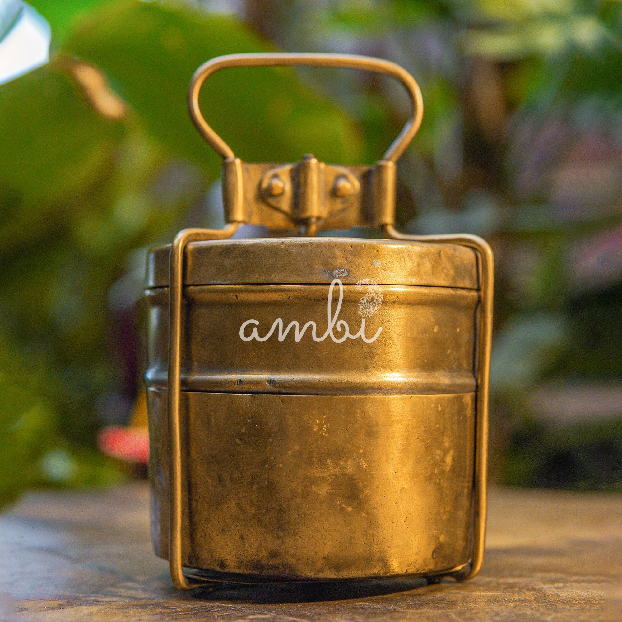 Handcrafted Vintage Brass Tiffin with Two Tier Containers
