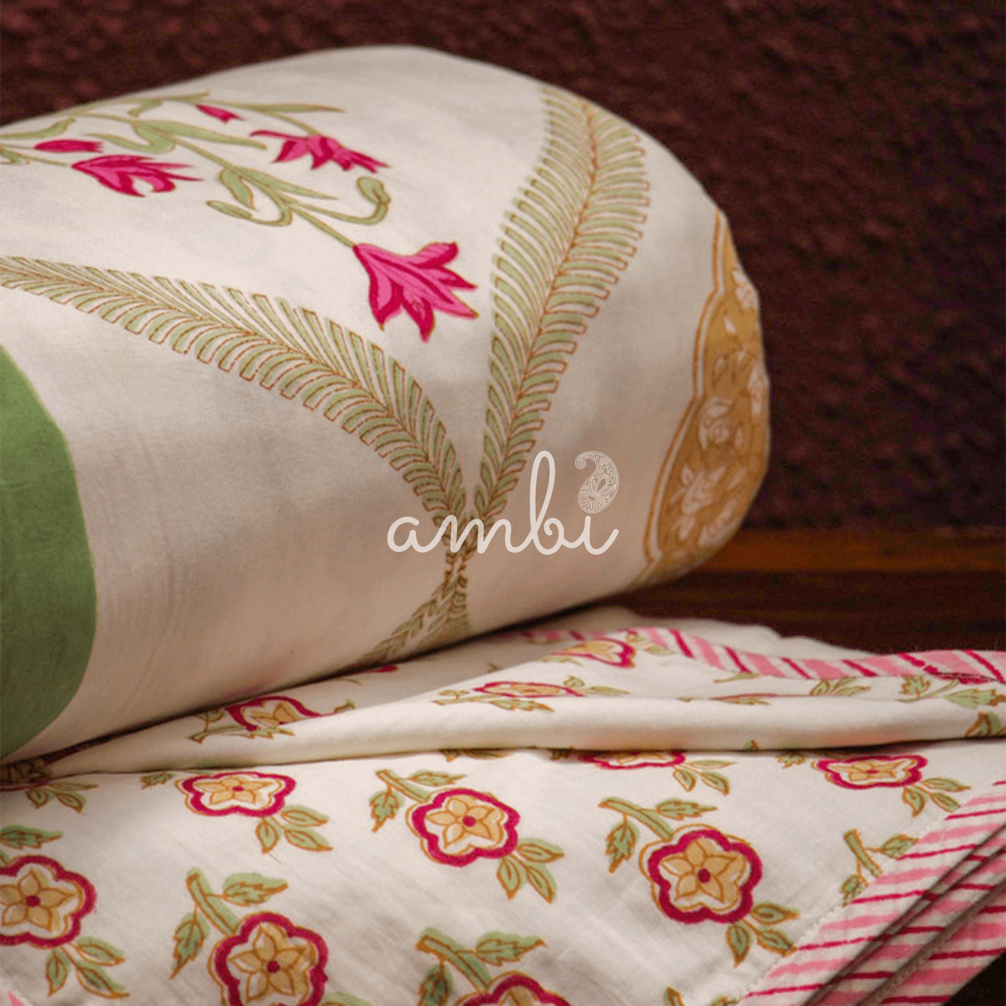 2026 Collection - Jaipuri Pink Floral Mulmul Triple Layer Reversible Dohar (Double Bed) - 90X108 Inches