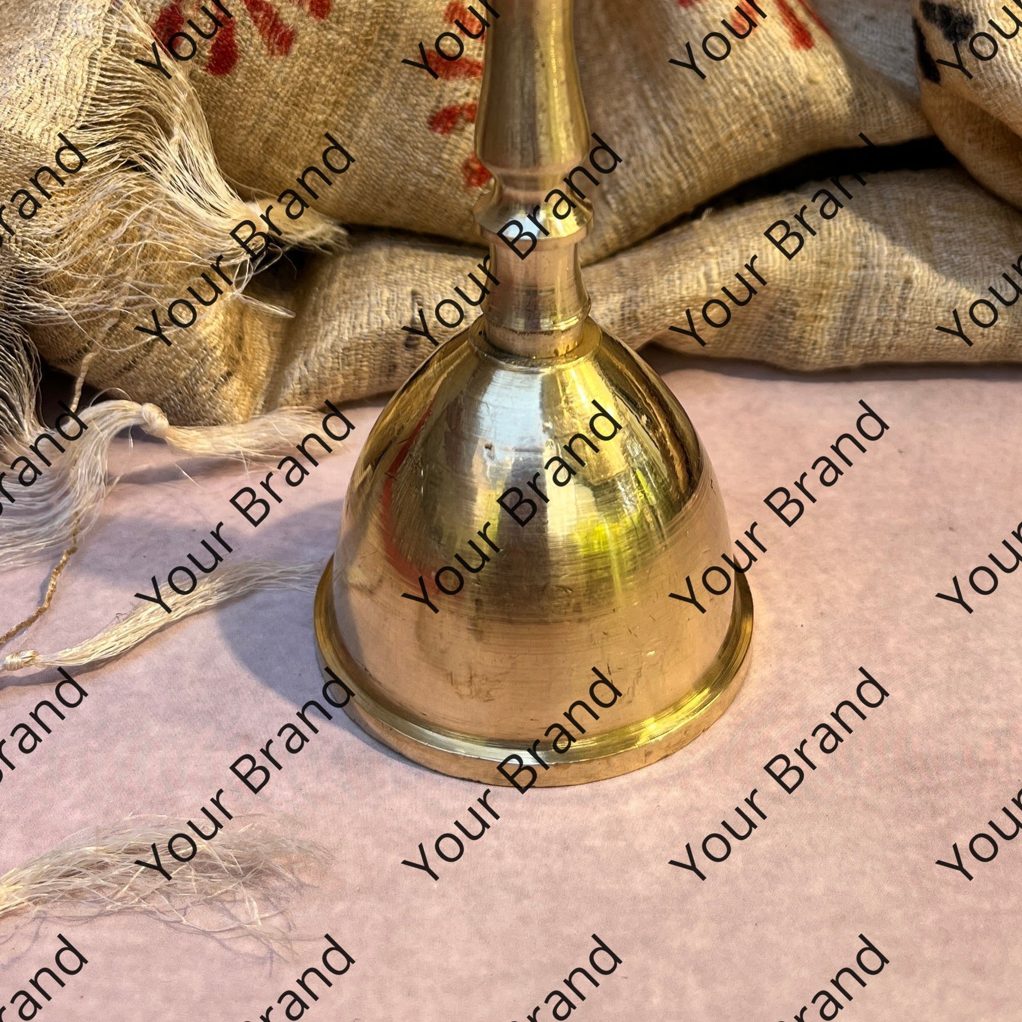 Ambi Pure Brass Handheld Pooja Bell for Aarti & Prayer - 5.2 Inch Height (205 Grams)