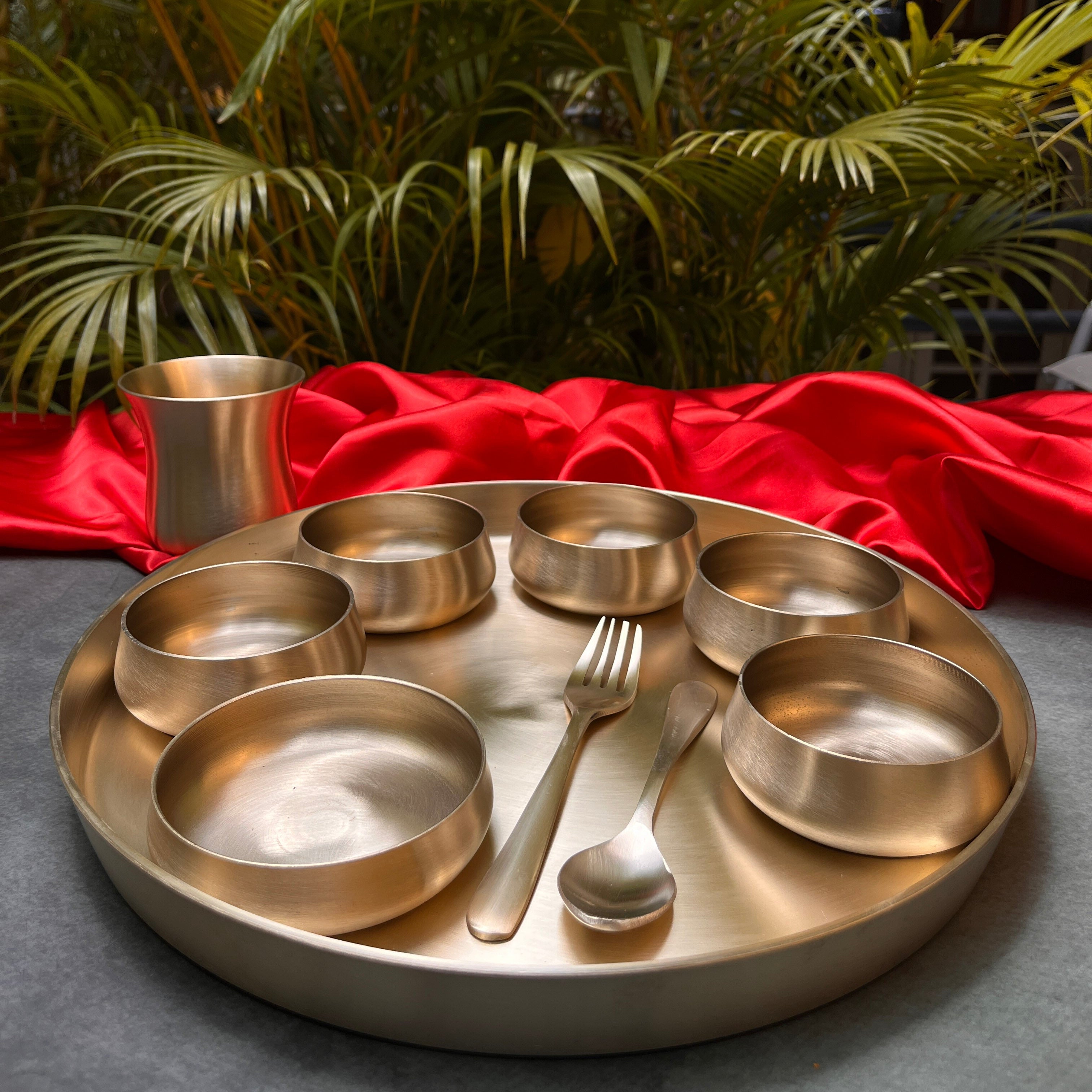 Ambi Pure Kansa Royal Maharaja Thali Set | 100% Lead-Free | Set of 10 Pieces