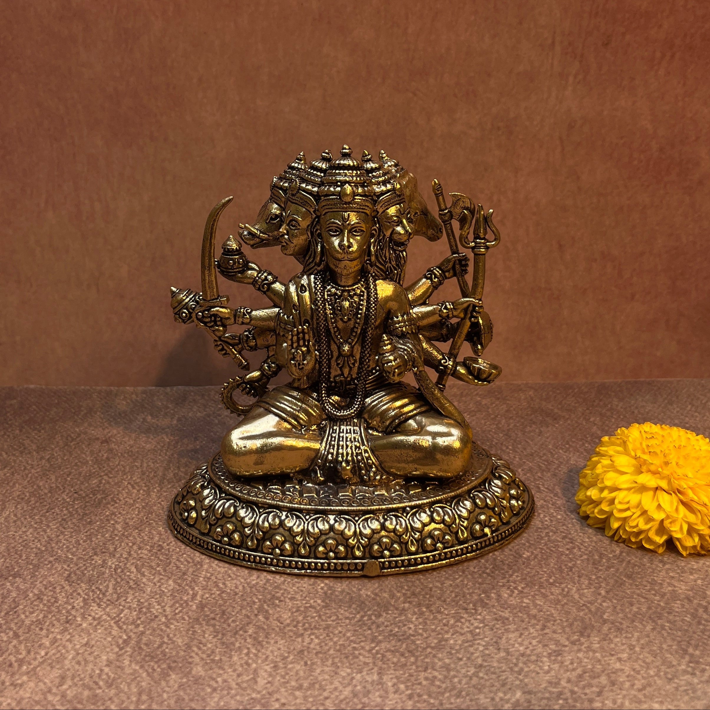 Ambi Brass Panchamukhi Hanuman Idol | 5-Faced Bajrangbali Statue | 4.5 Inch - Height