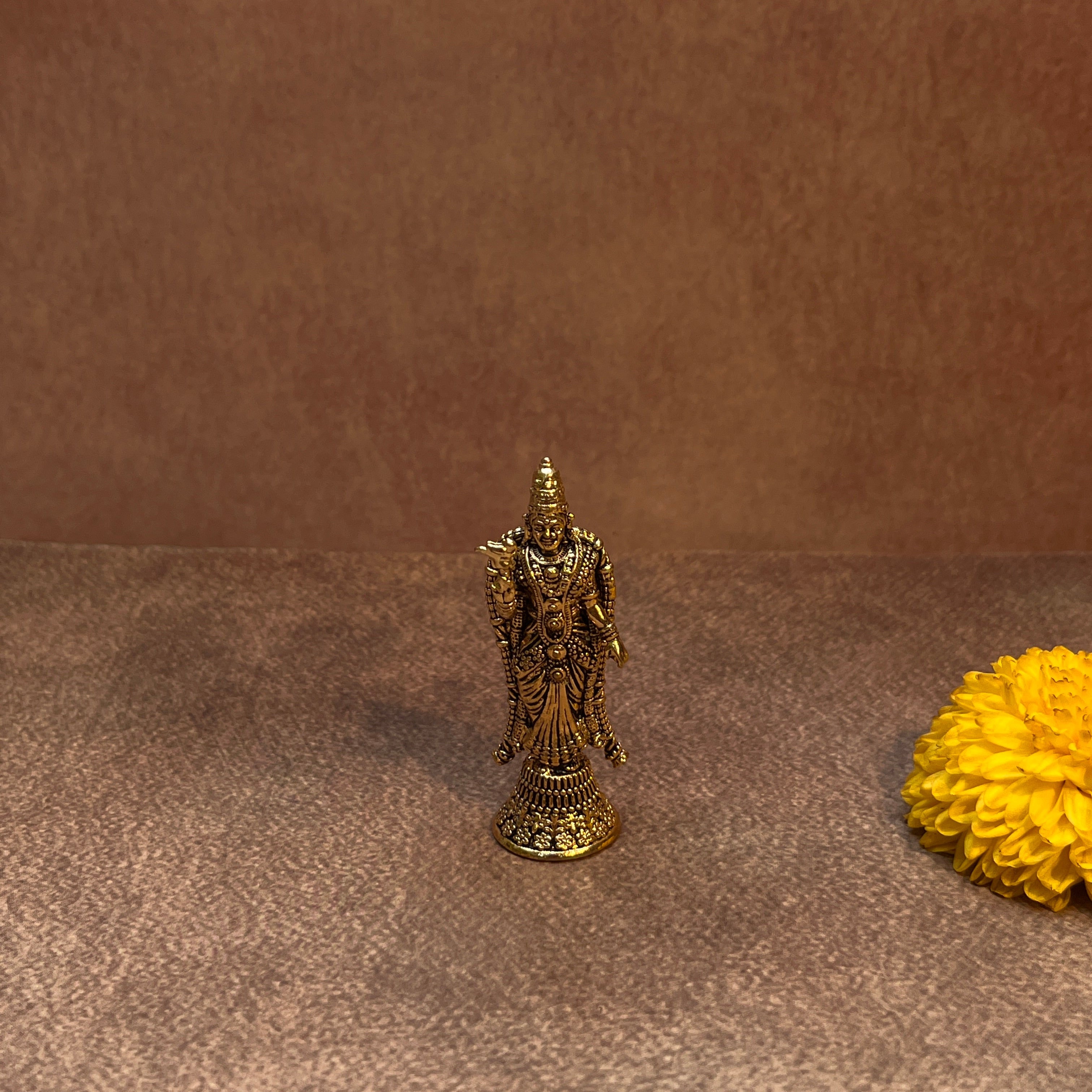 Ambi Pure Brass Meenakshi Amman Idol with Parrot | Goddess Statue for Home Mandir Puja - 2.5 Inch Height