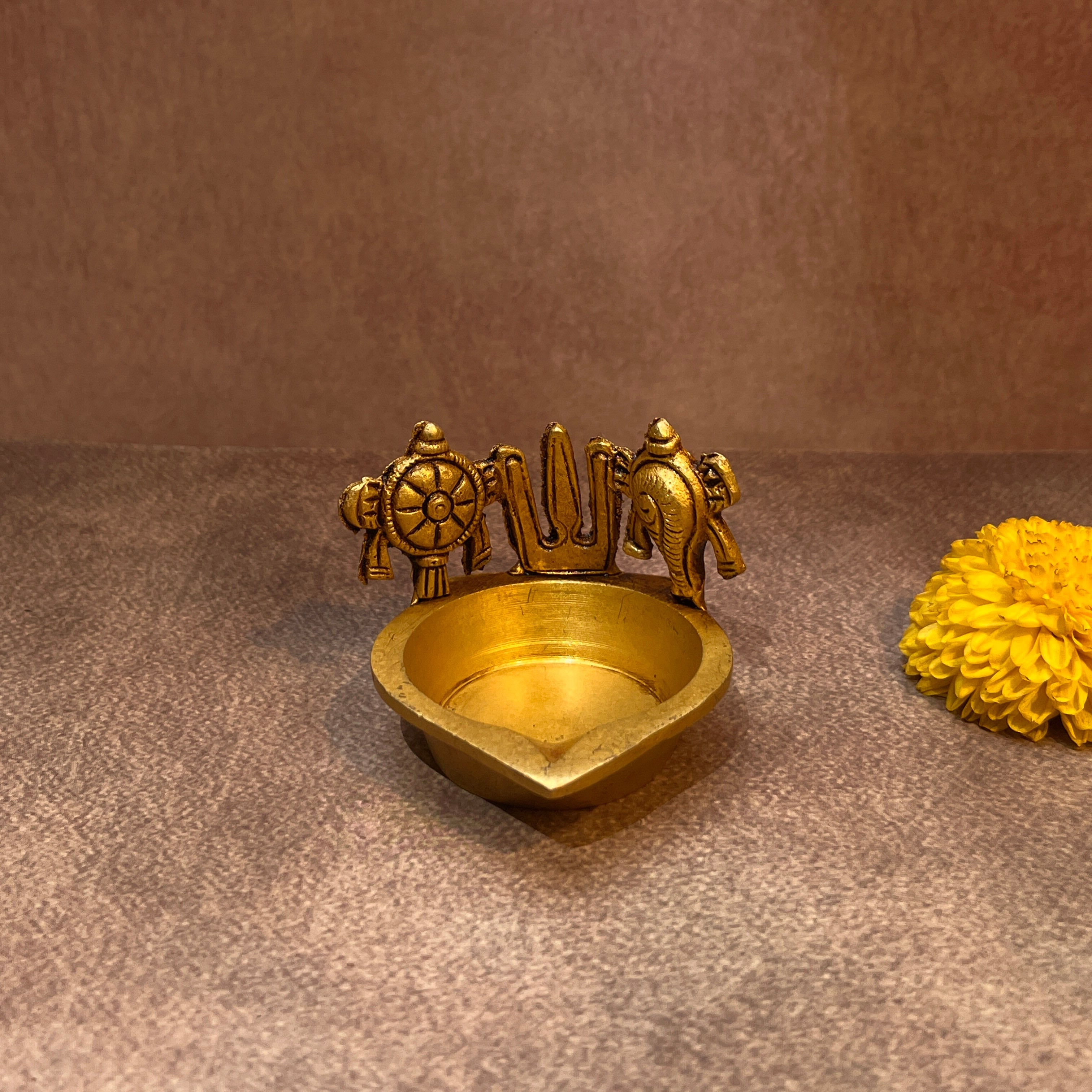 Ambi Pure Brass Tirumala Mudra Deepam | Handcrafted Balaji Shankh Chakra Diya