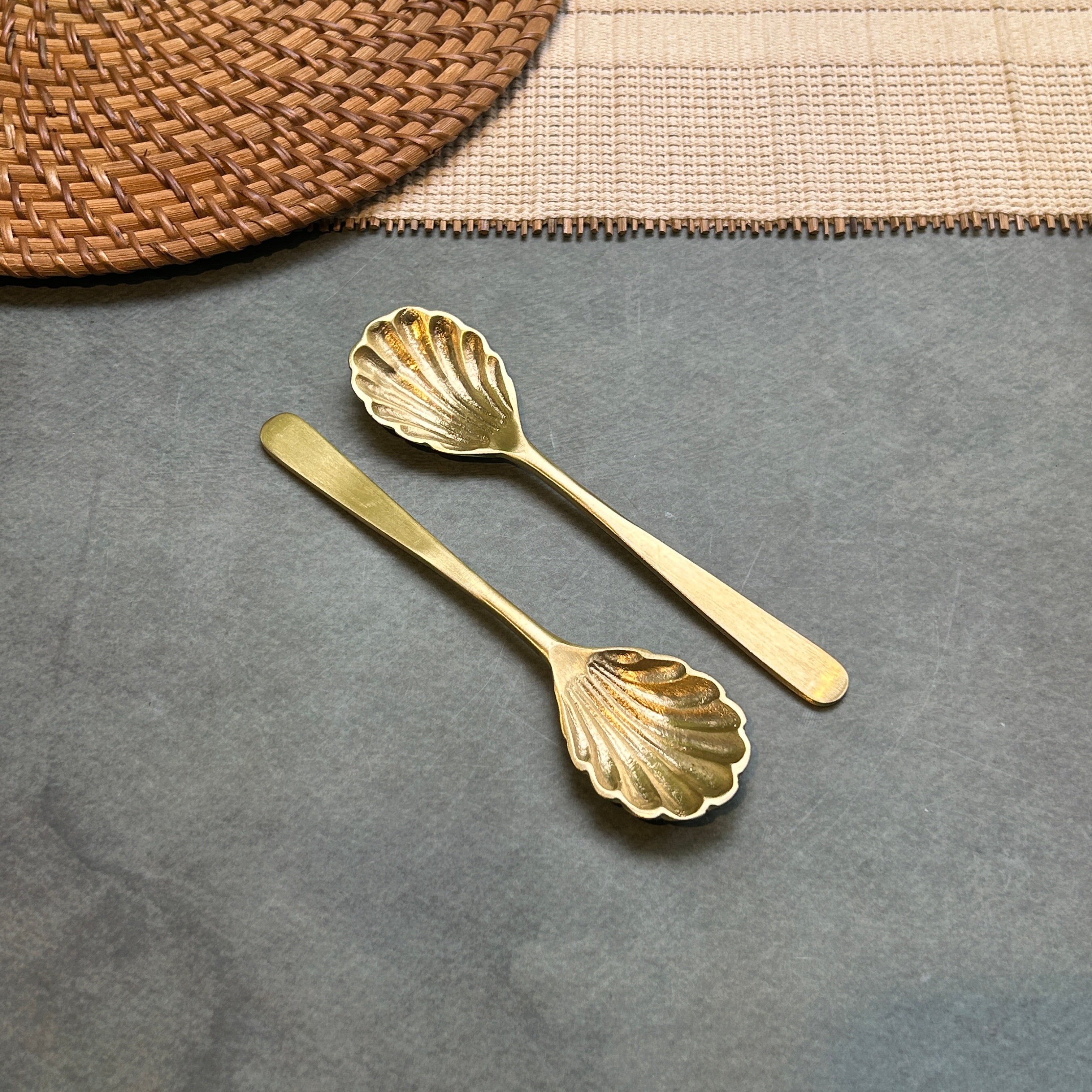 AMBI Pure Brass Artisan Shell-Motif Spoon