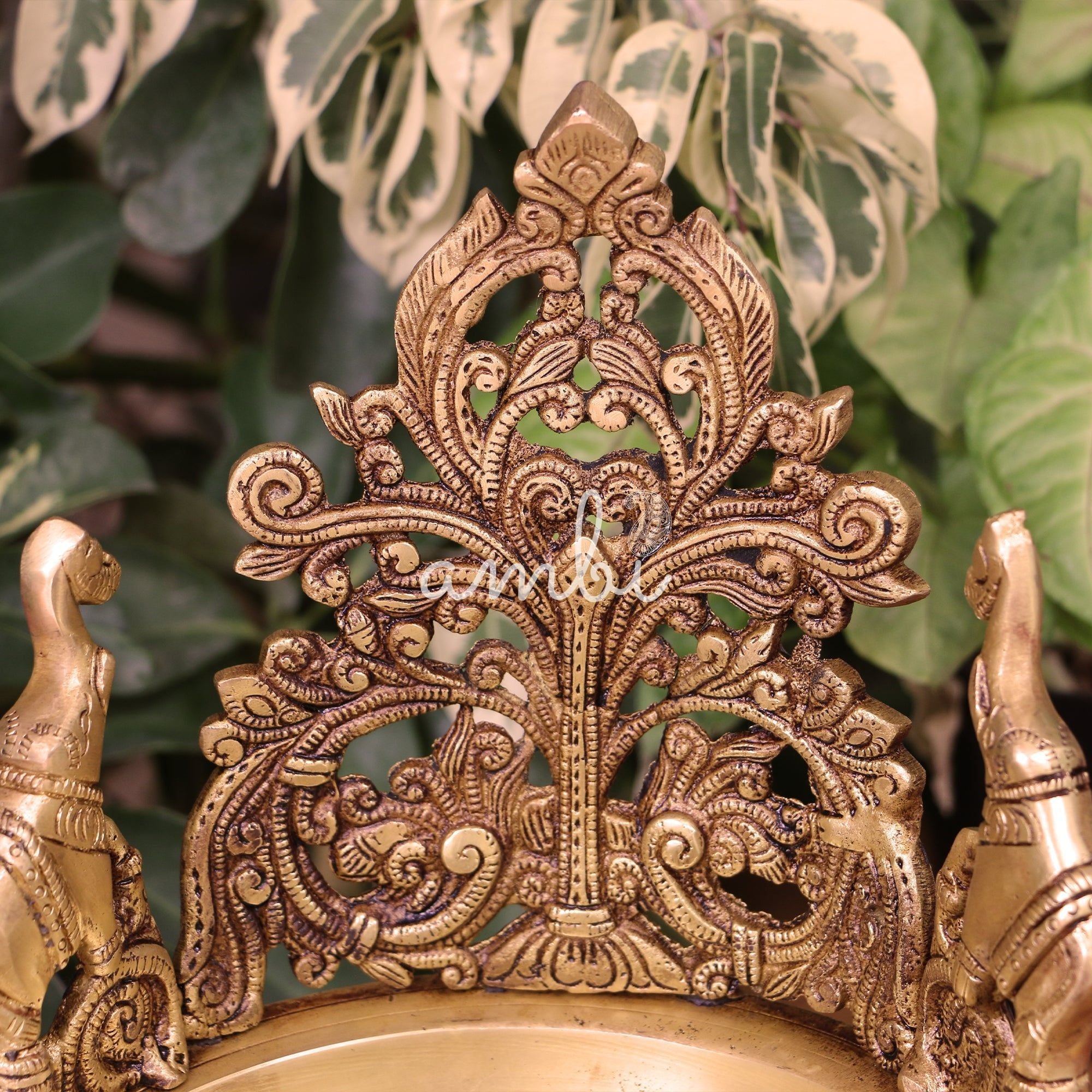 Pure brass Ethnic Traditional Elephant and Flower Designed Urli - Antique Style