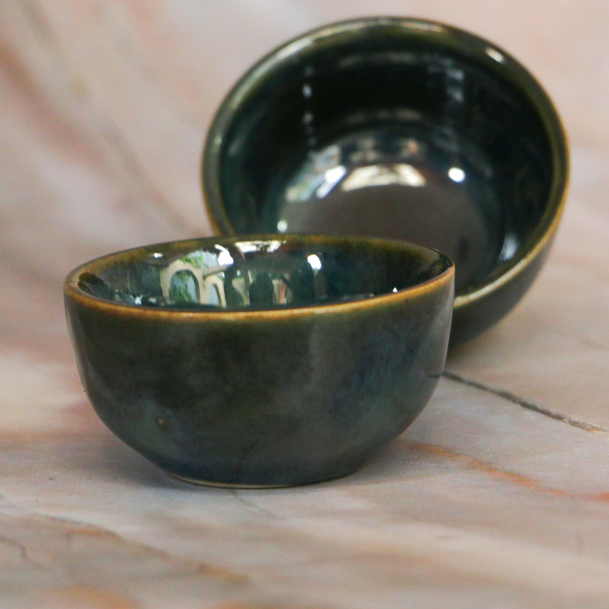 Ambi Handmade Emerald Blue-Green Nut Bowl Small Set of 4