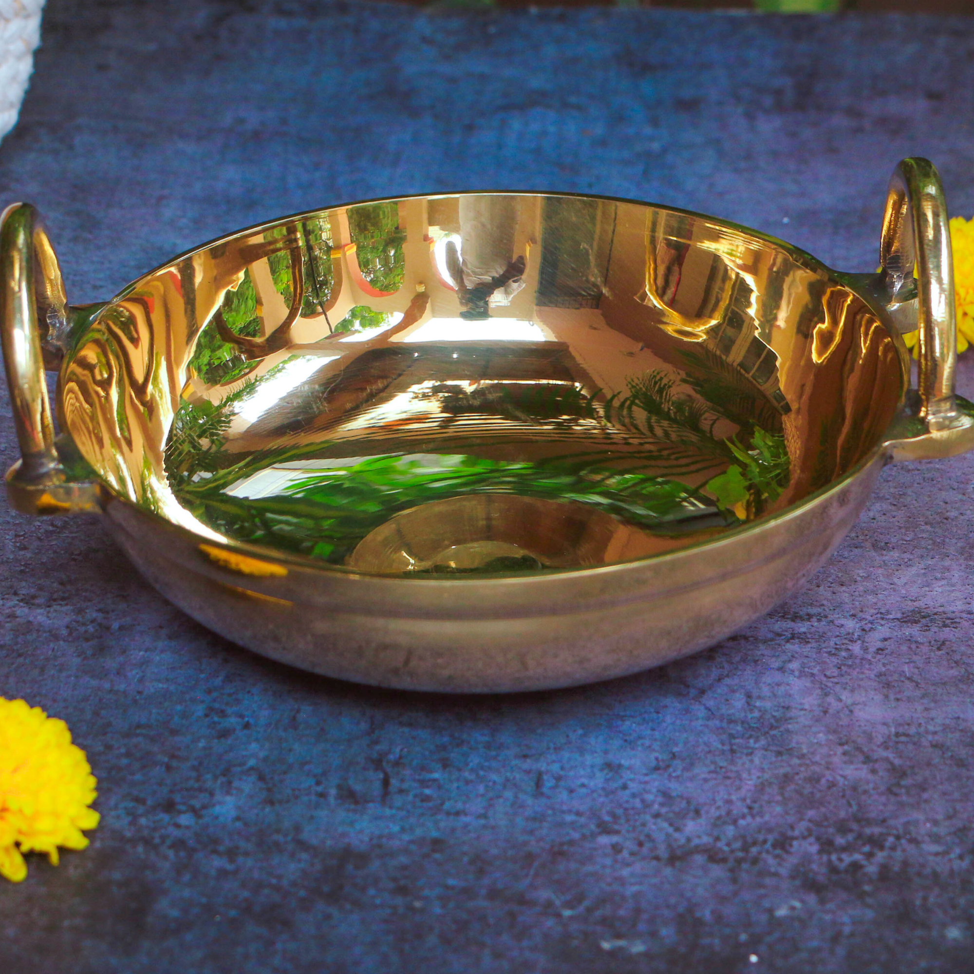 Ambi 100% Pure Brass 'Peetal ki Kadai ' with Durable Handles - Medium - Heavy Bottom 8 inch - 1 Litre