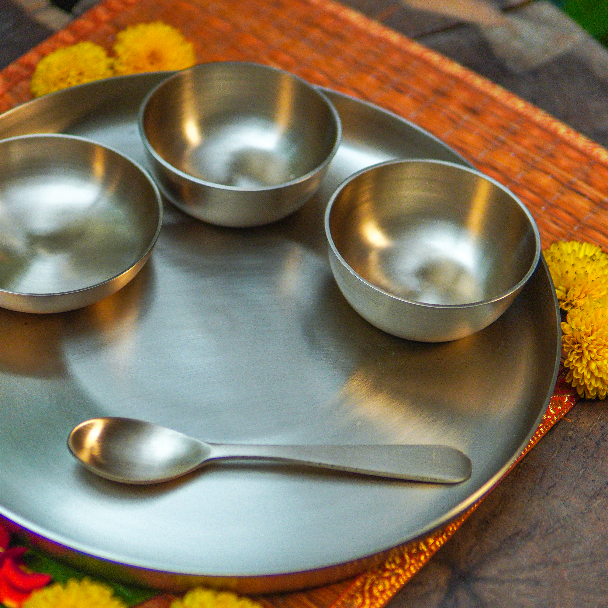 Ambi Pure 100% Lead-Free Kansa Exquisite Thali Set — 6 Pieces | Ayurvedic Dining