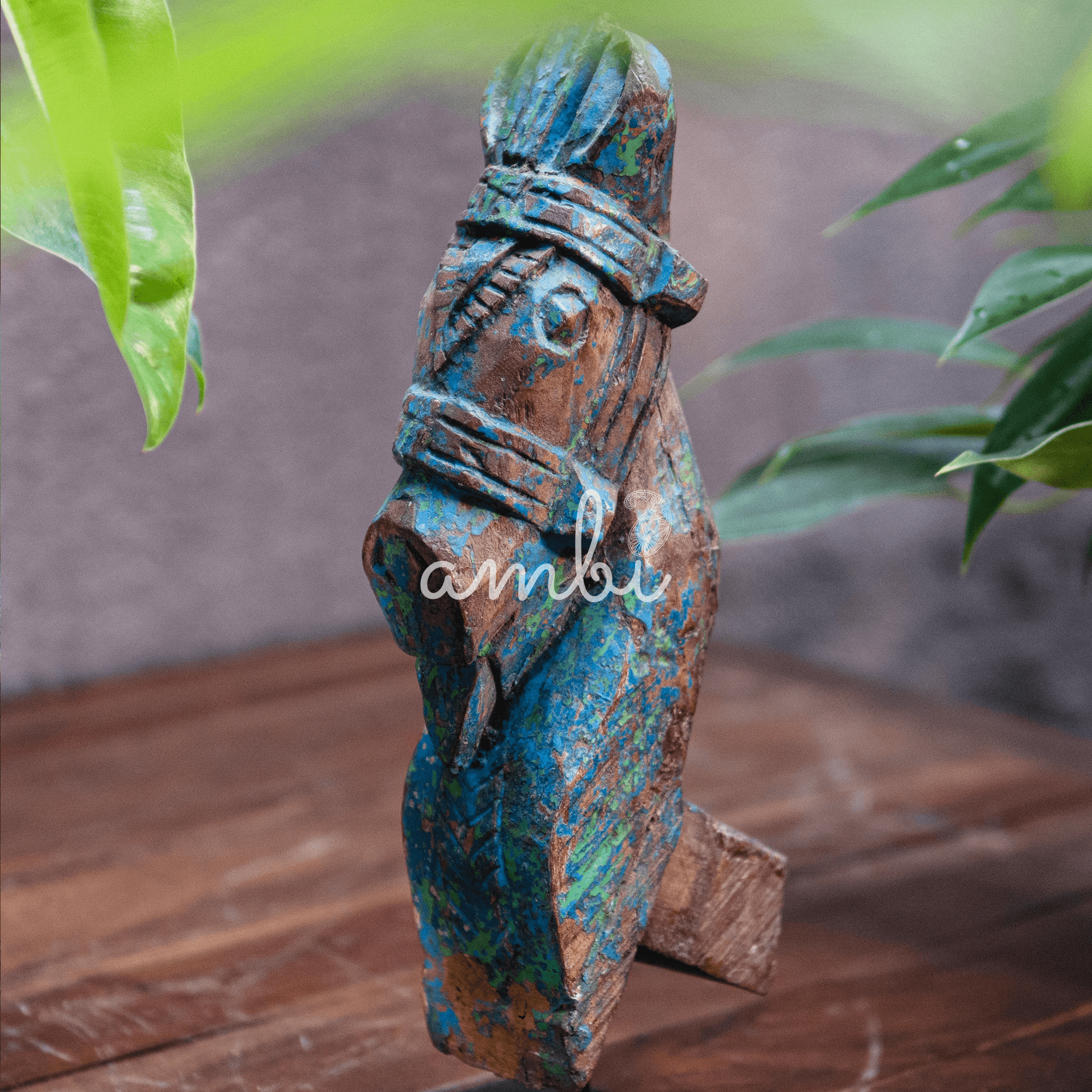 Hand Crafted Wooden Horses With Stand (Blue) - Pair of 2 - collectors items