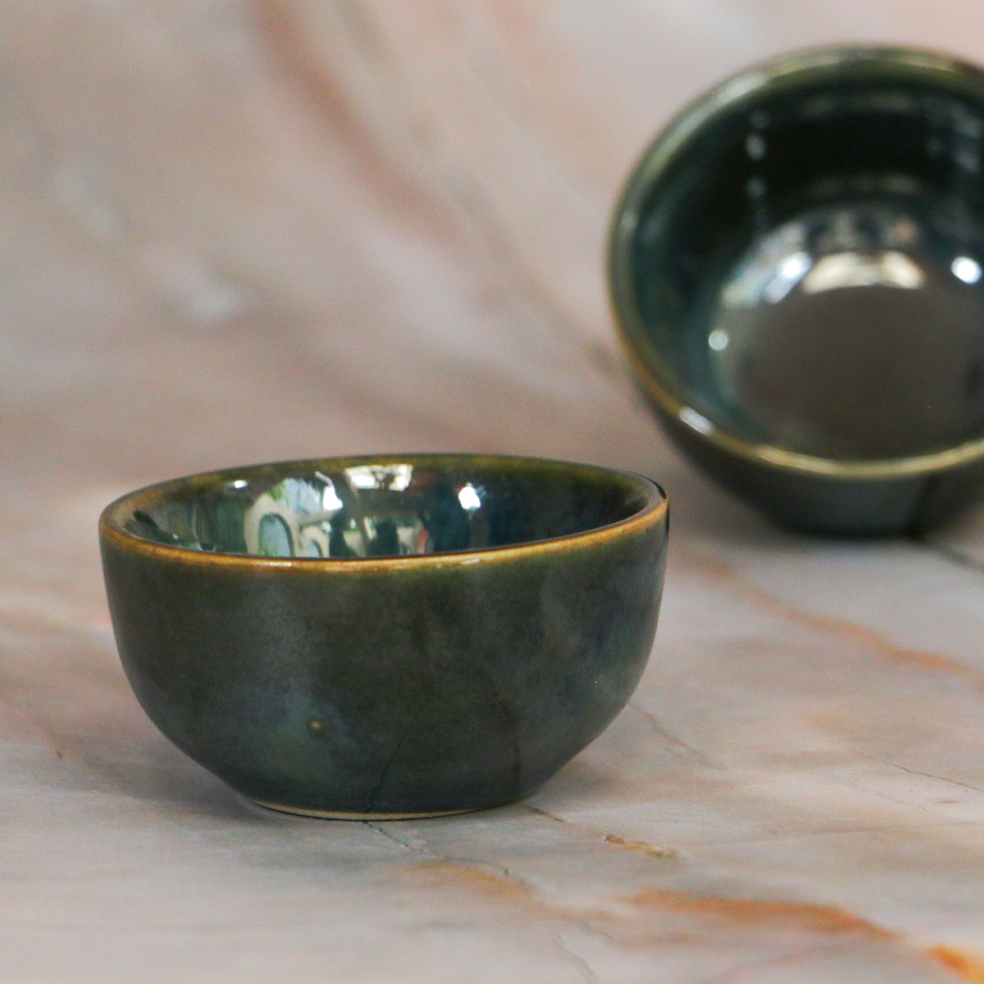 Ambi Handmade Emerald Blue-Green Nut Bowl Small Set of 4