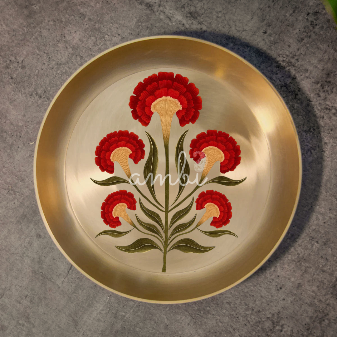 Ambi Pure Kansa Floral Hand Painted Plate – 8 Inch | Lead Free Dining Plate