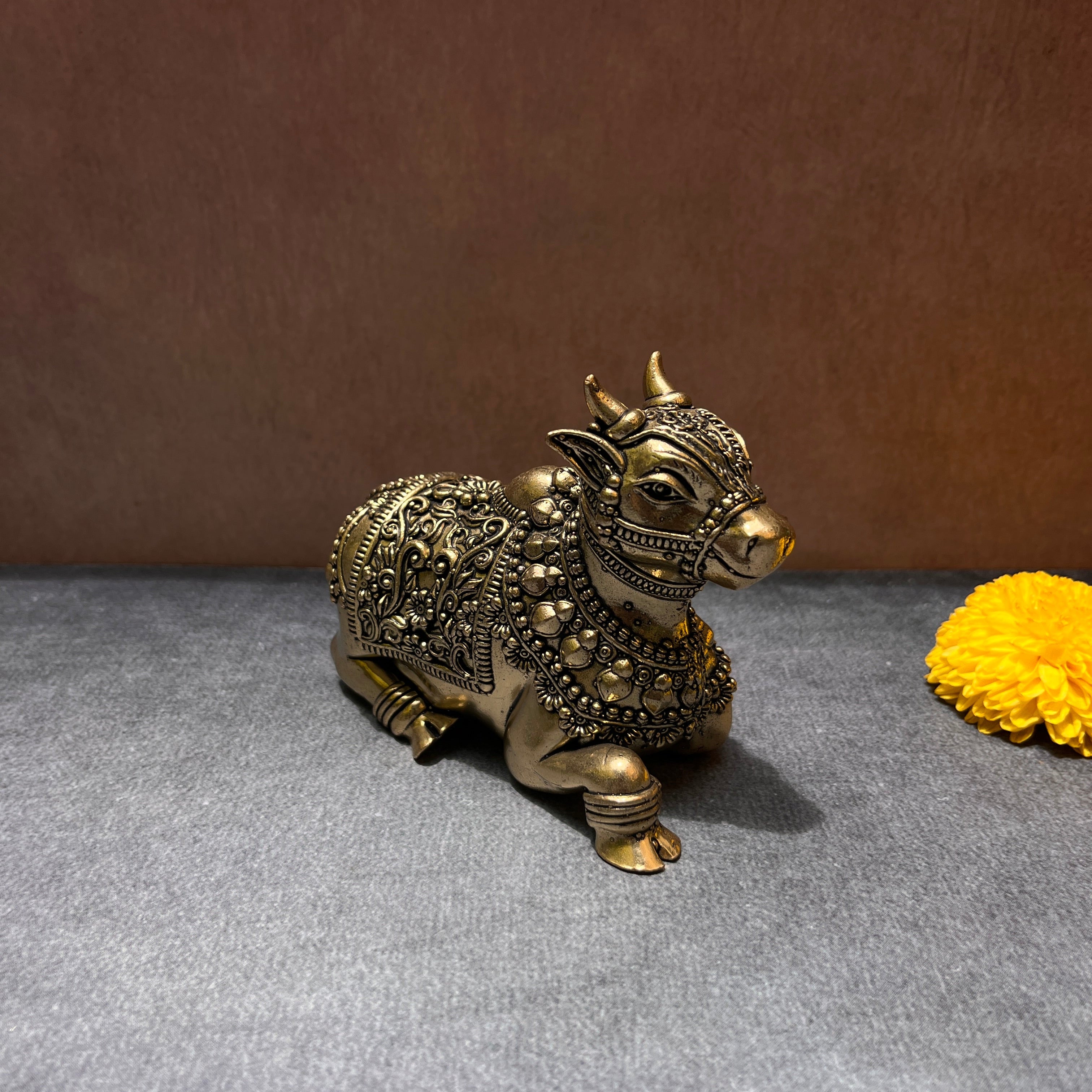 Ambi Ornate Pure Brass Nandi Idol for Pooja & Decor | 3.5 Inch - Height |
