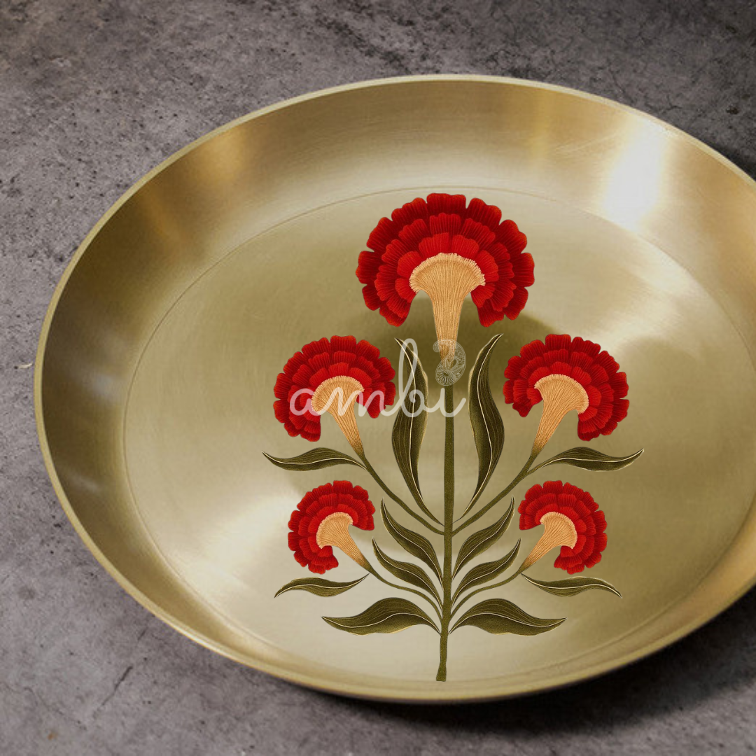 Ambi Pure Kansa Floral Hand Painted Plate – 8 Inch | Lead Free Dining Plate