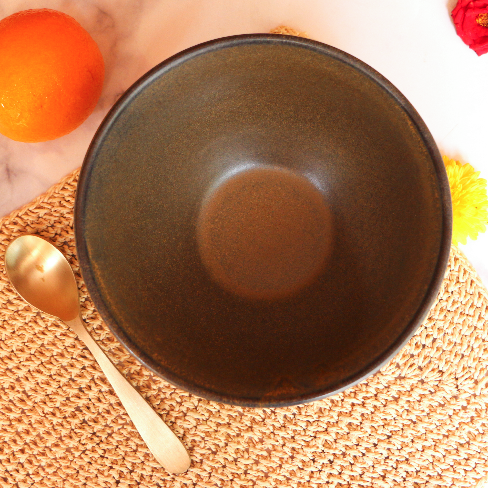 Ambi Handmade Matte-Finish Spiral textured Noodle Ramen Bowl 7 inches