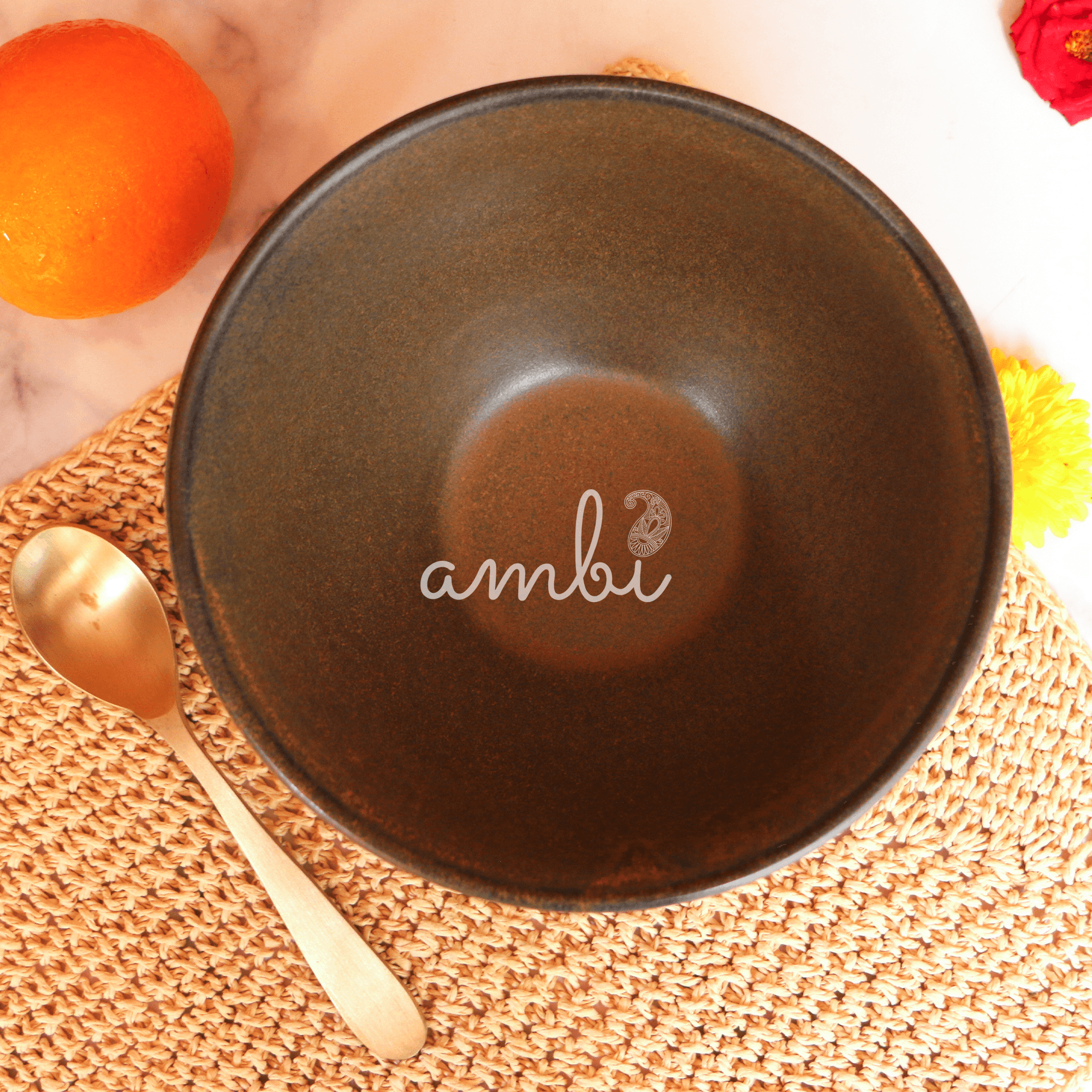 Ambi Handmade Matte-Finish Spiral textured Noodle Ramen Bowl 7 inches