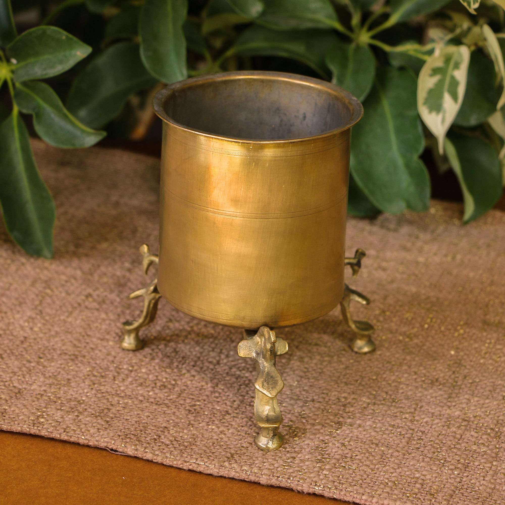 Handcrafted Vintage Brass Vessel / Vase / Lota / Matka On Legs