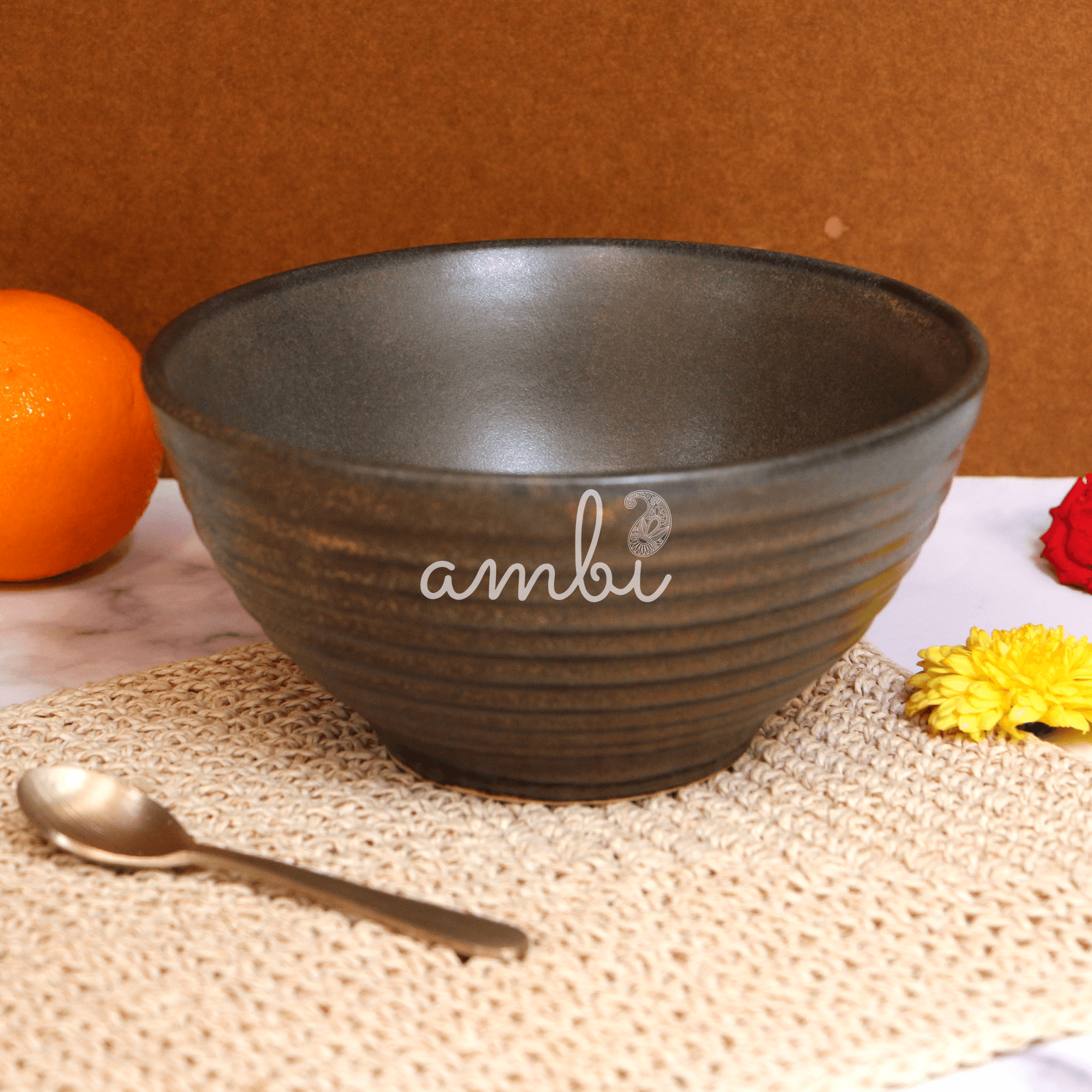 Ambi Handmade Matte-Finish Spiral textured Noodle Ramen Bowl 7 inches
