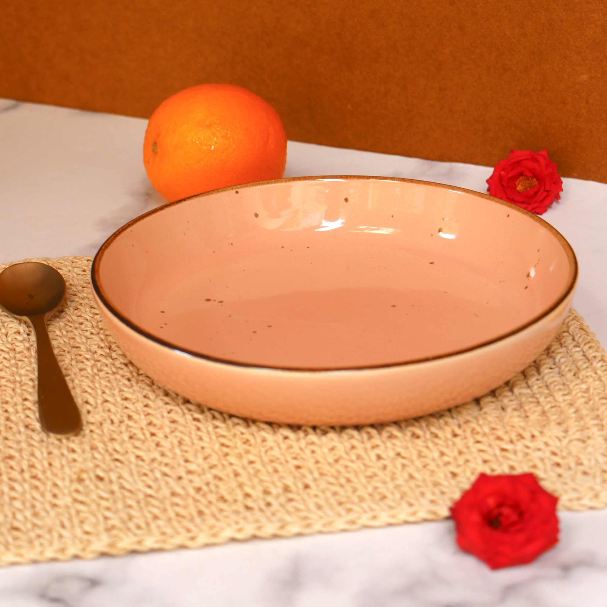 Ambi Stoneware Glazed Peach Shallow Bowl 9 inch
