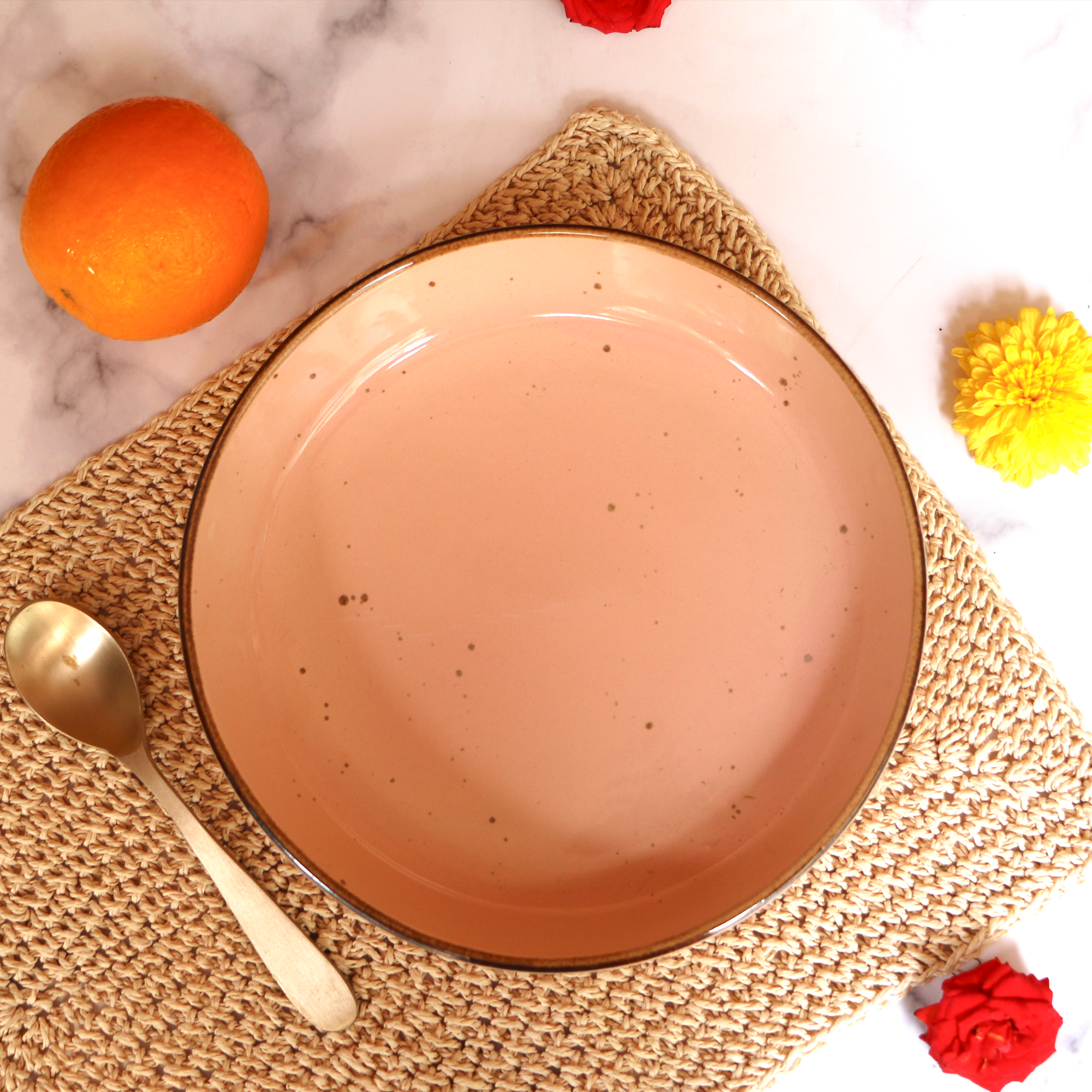 Ambi Stoneware Glazed Peach Shallow Bowl 9 inch