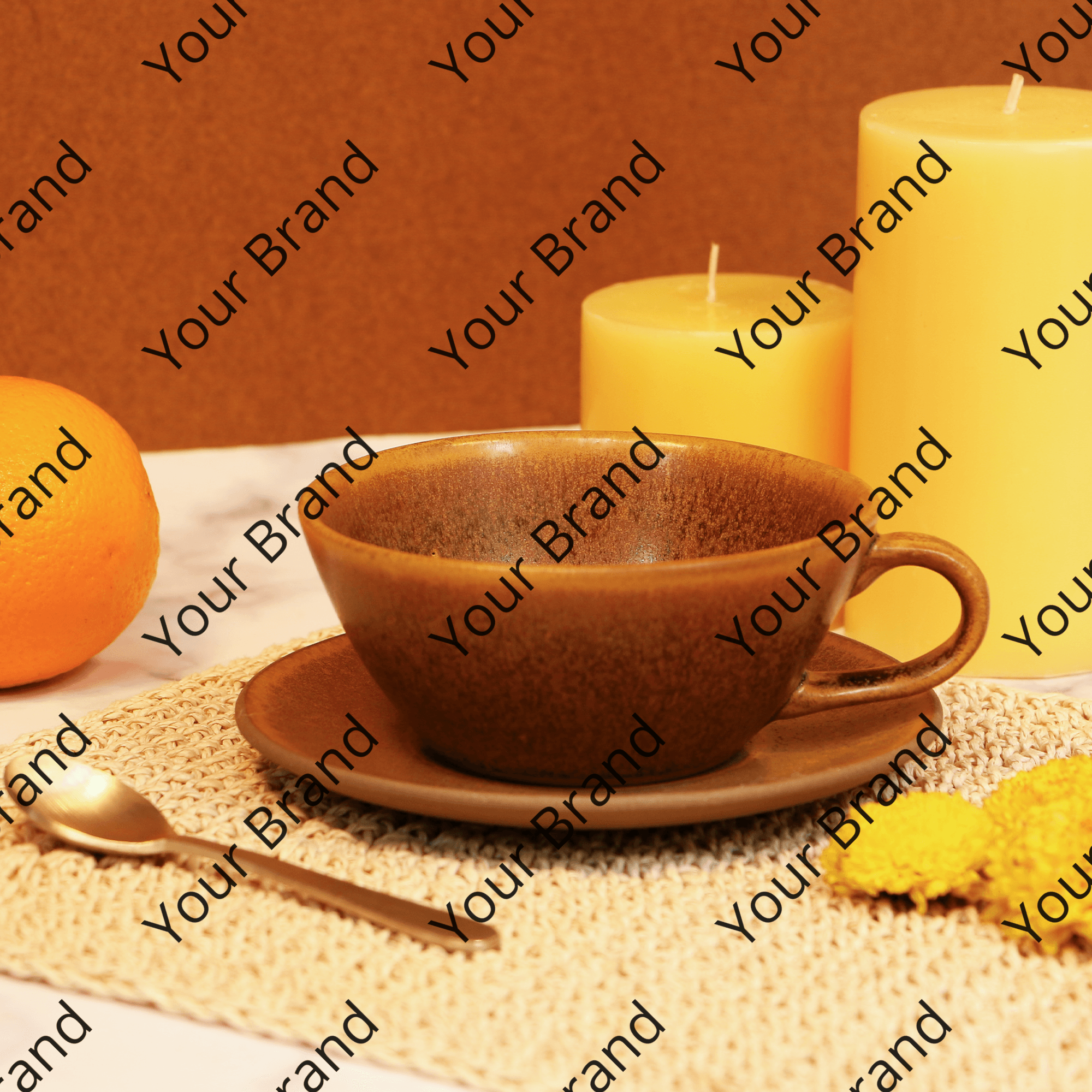 Handmade Ceramic brown Fig textured Cup and Saucer 300 ml