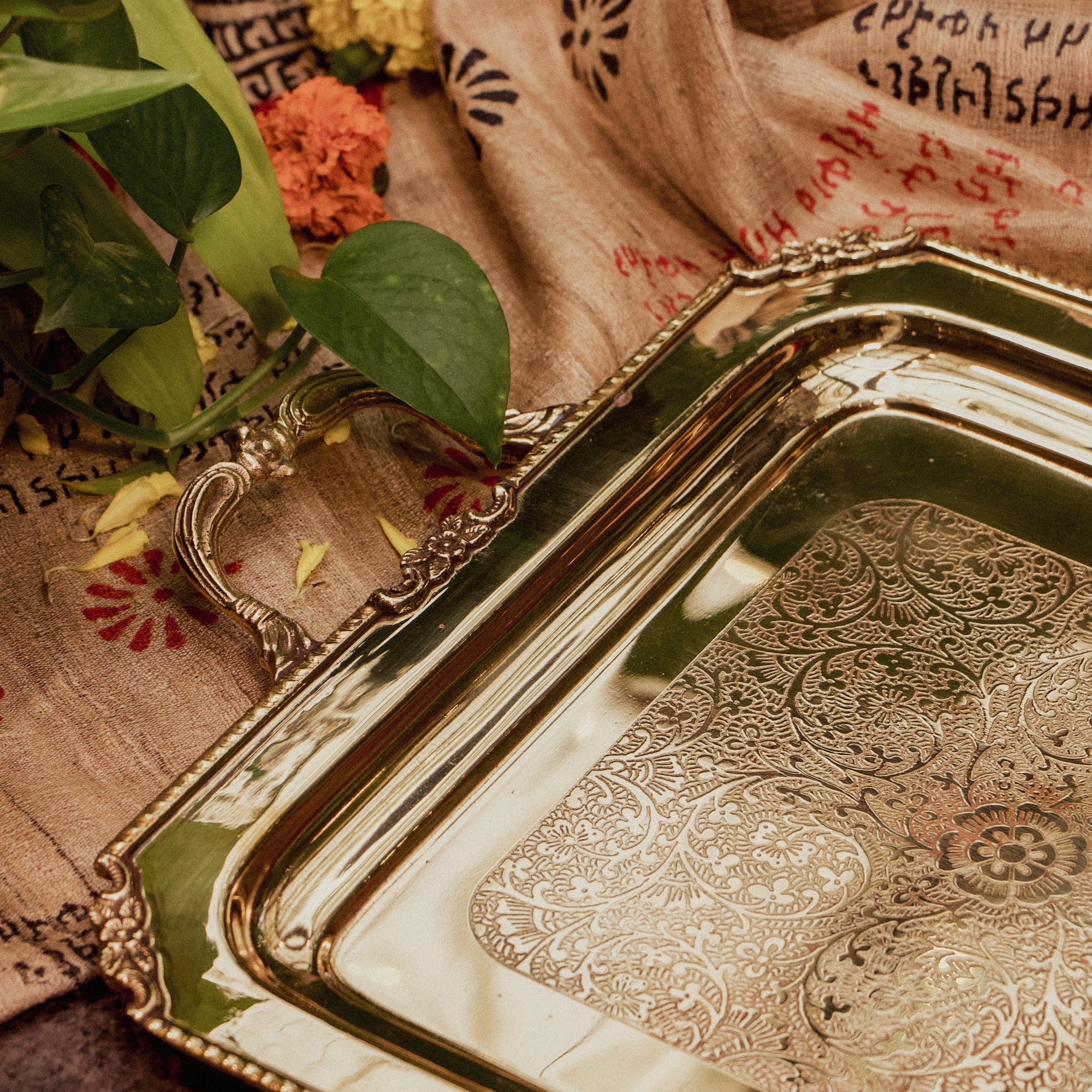 Brass Golden Imperial Inlay Brass Tray
