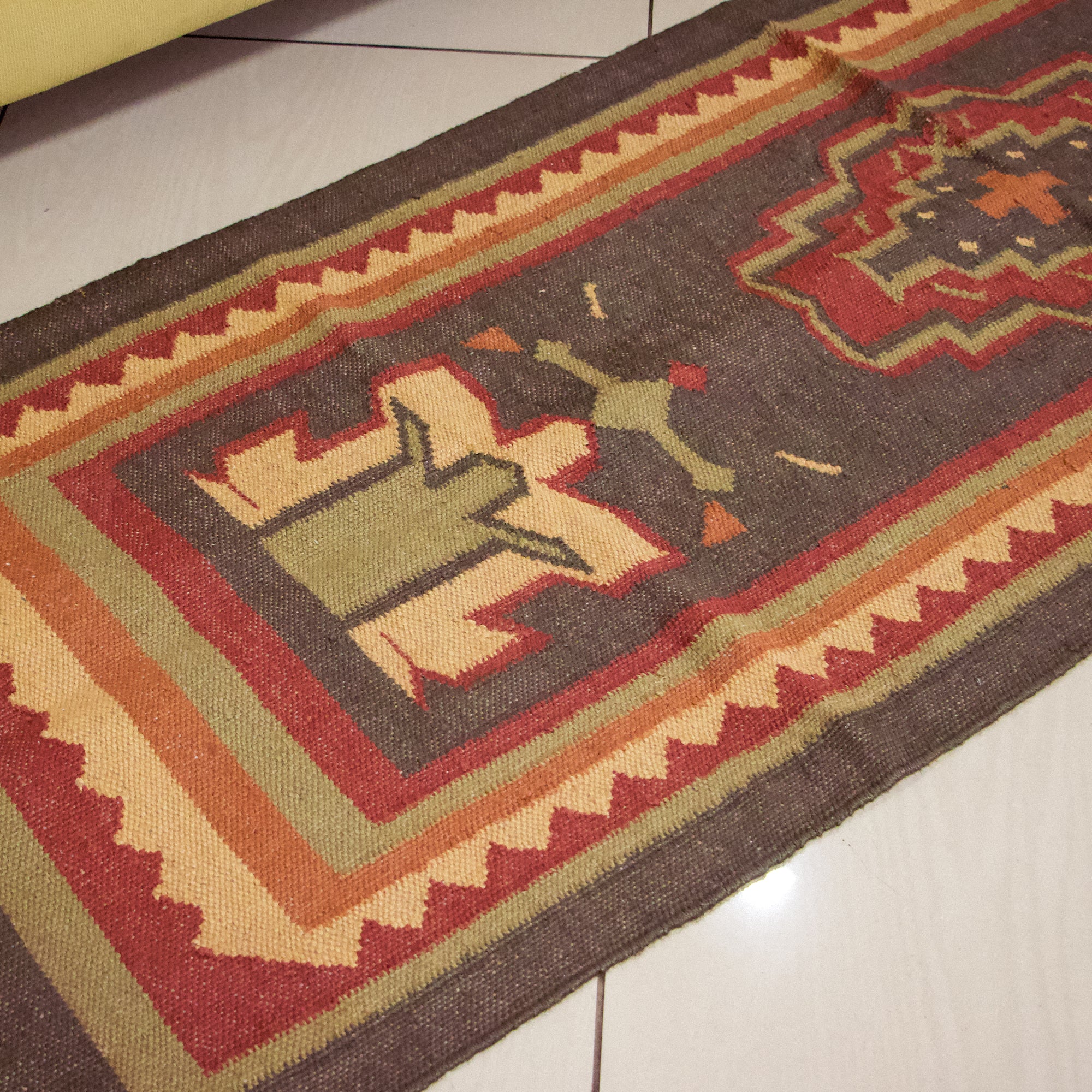 On Sale - Multicolour Woven Durrie / Rug / Bed Side Runner featuring patterns 2.5 X 8 Ft