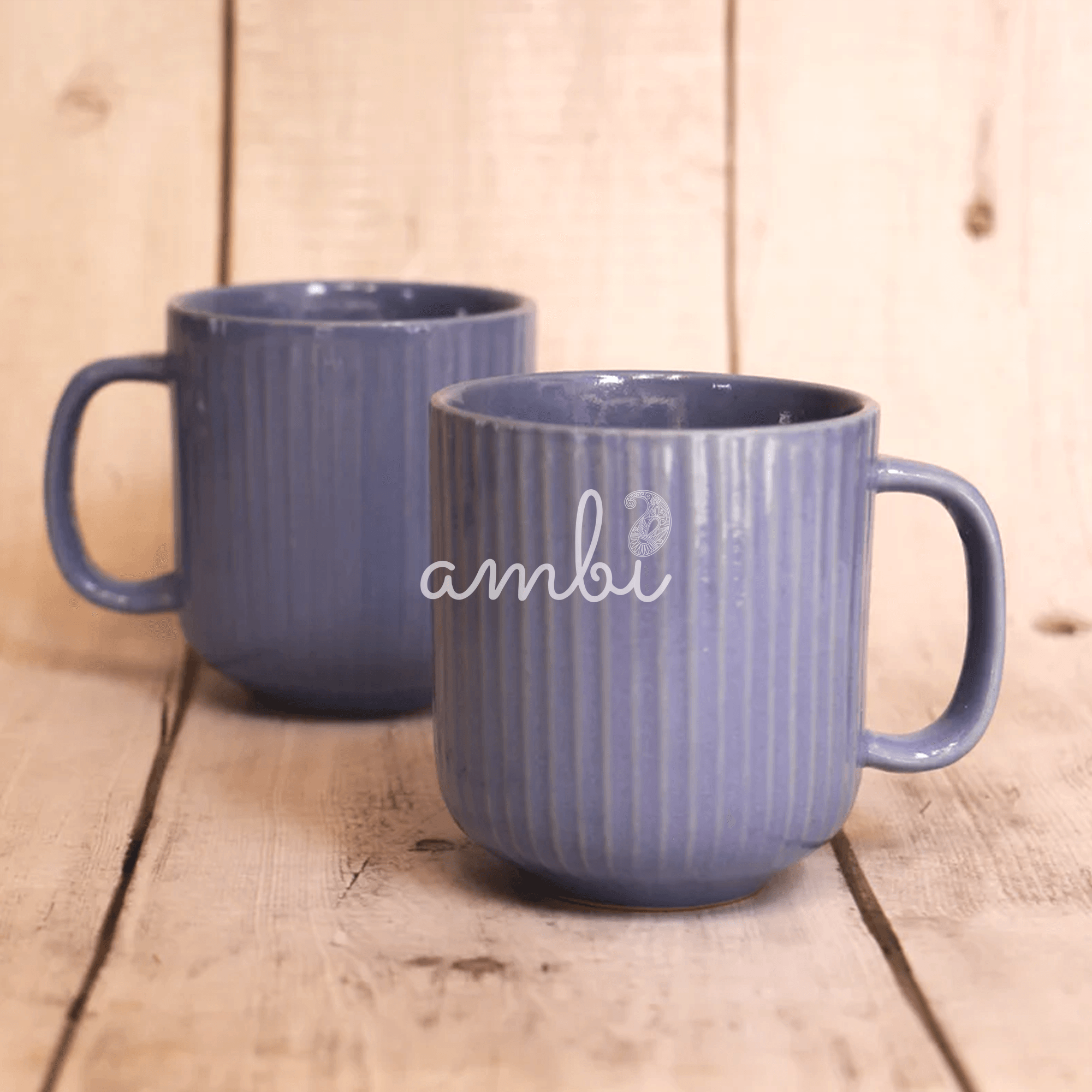 Ambi Handmade Coral Reef Purple Ceramic Cups and Platter 3 Piece Set