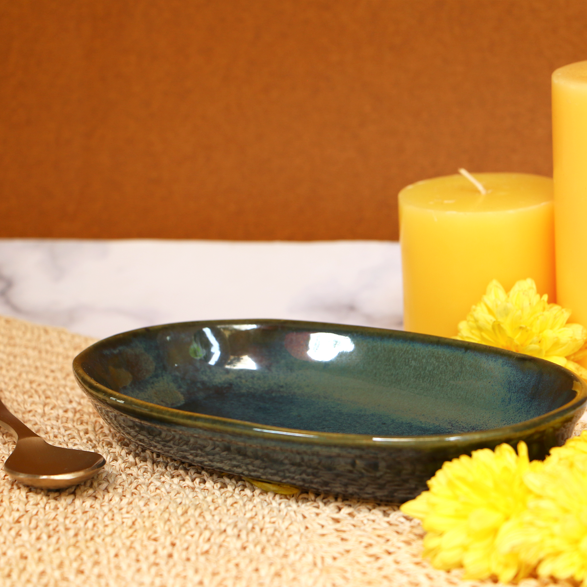 Handmade Ceramic Emerald Blue Serving Platter