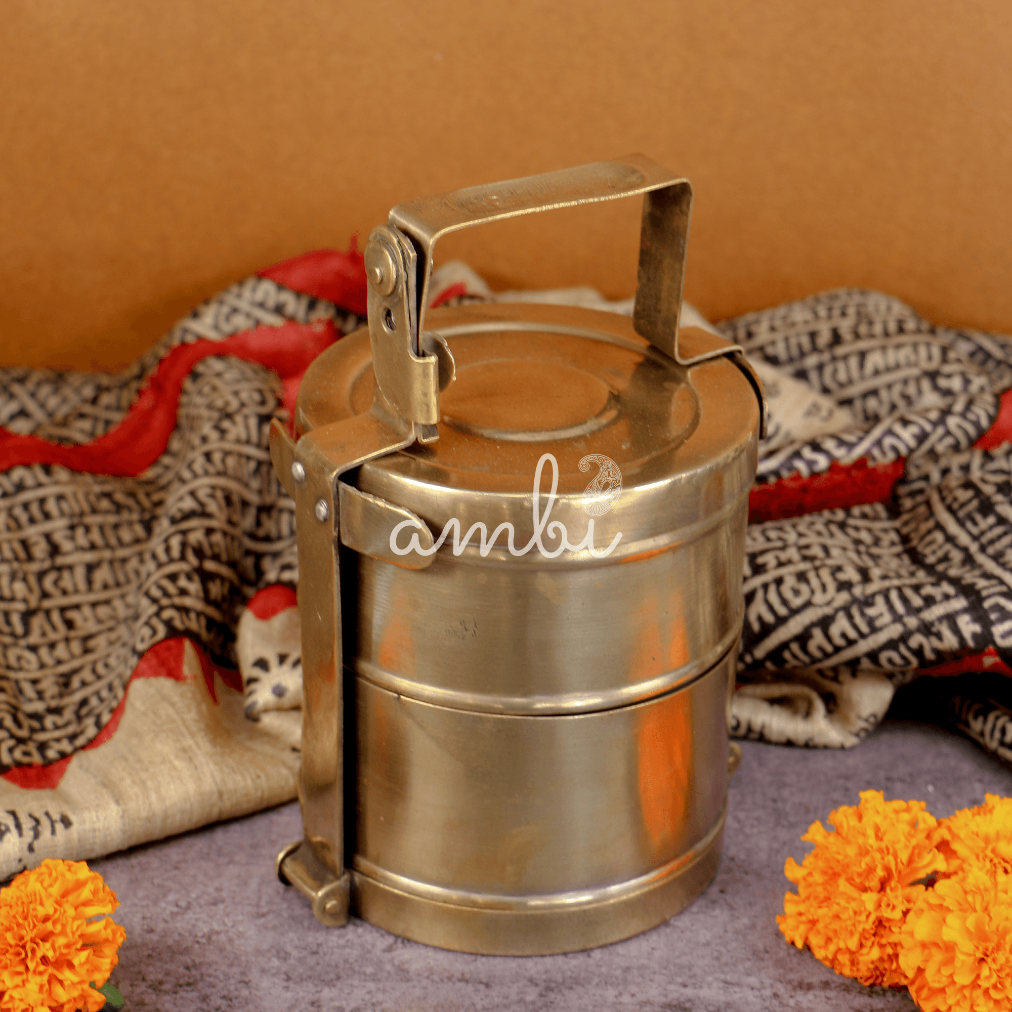 Ambi Vintage Pure Brass Heavy Duty Tiffin - 2 Tier