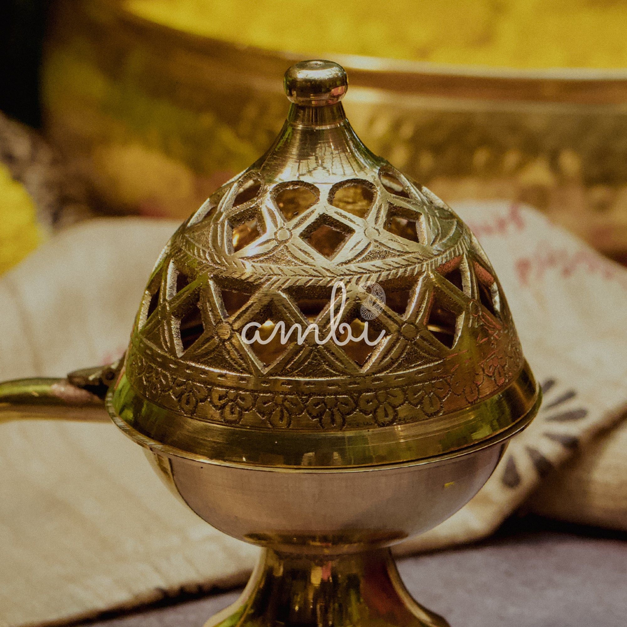 AMBI Brass Dhuni Loban Sambrani Incense Burner Large