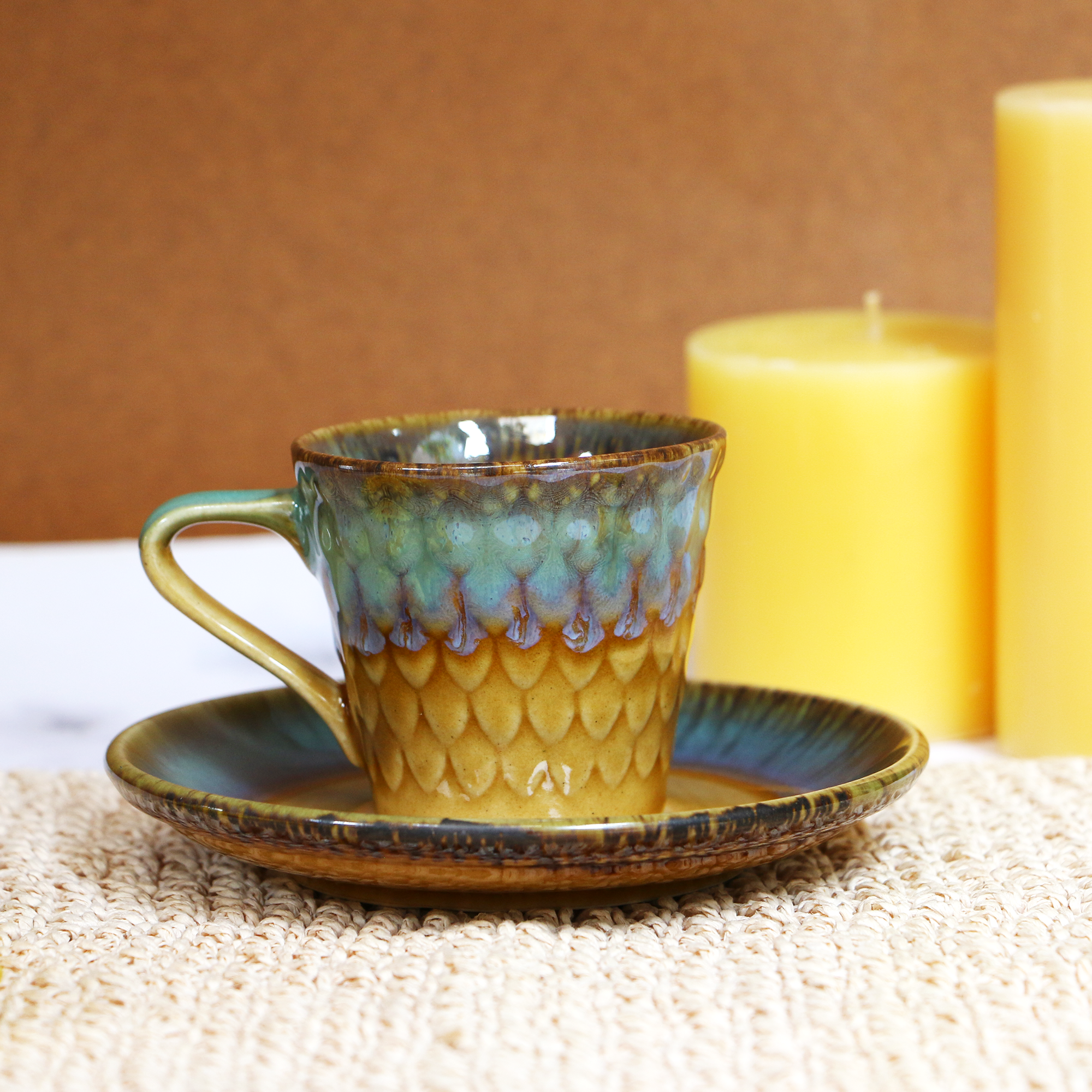 Handmade Mermaid Textured Cup and Saucer Set of 2 (150 ml each)