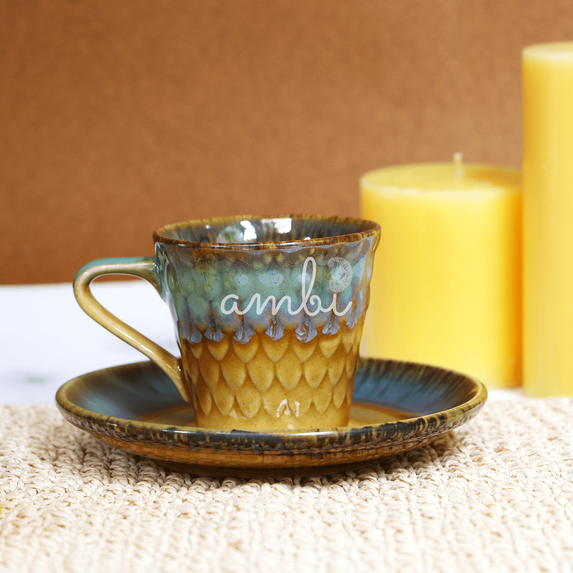 Handmade Mermaid Textured Cup and Saucer Set of 2 (150 ml each)